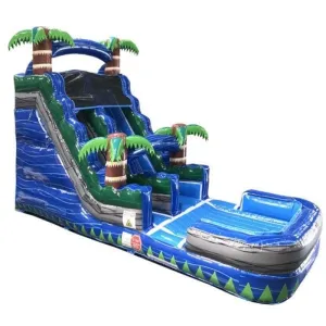 18'H Blue Slide Wet n Dry with Palm Trees