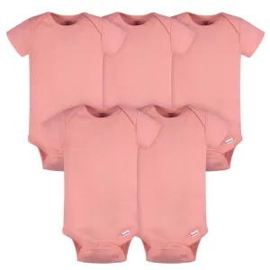 5-Pack Baby Girls Mauve Pink Premium Short Sleeve Lap Shoulder Onesies® Bodysuits