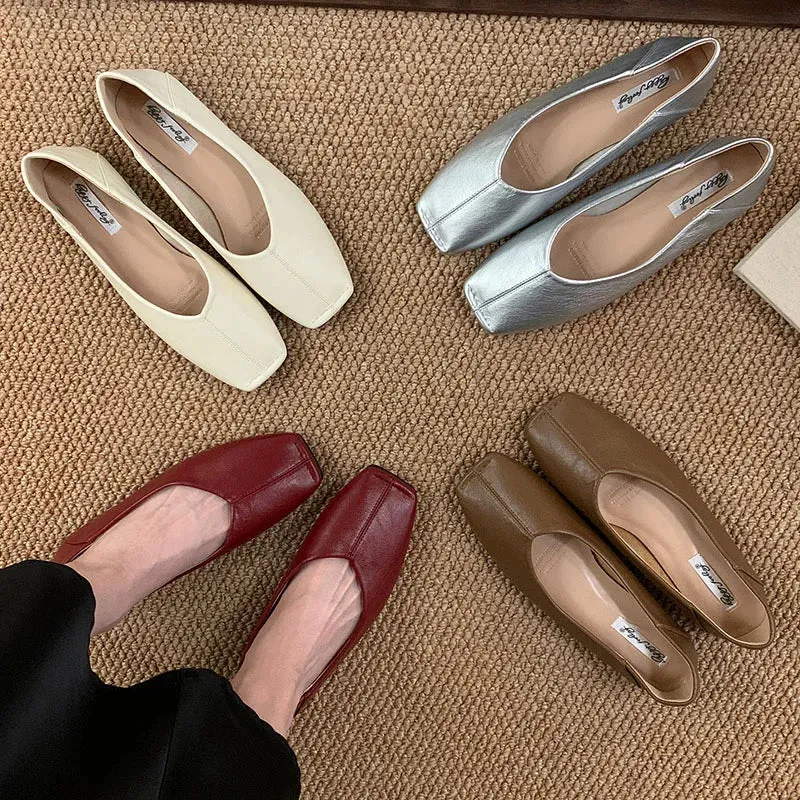 ADVBRIDGE  -  Spring New Brand Women Flat Shoes Fashion Round Toe Shallow Slip oN Ballerinas Shoes Soft Low Heel Boat Shoes New Woman Shoes