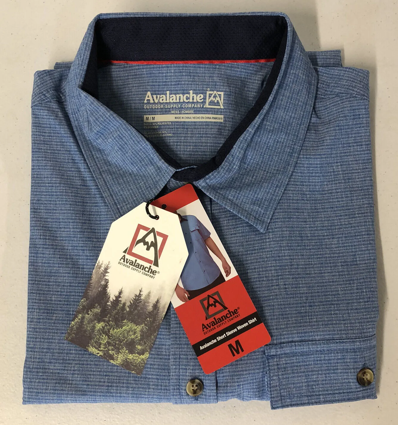 AVALANCHE Mens Short Sleeve Woven Shirt MEDIUM Relaxed BLUE Stretch Breathable