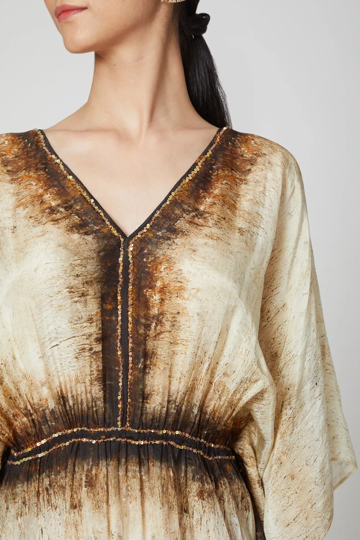 Beige & Brown Printed Kaftan