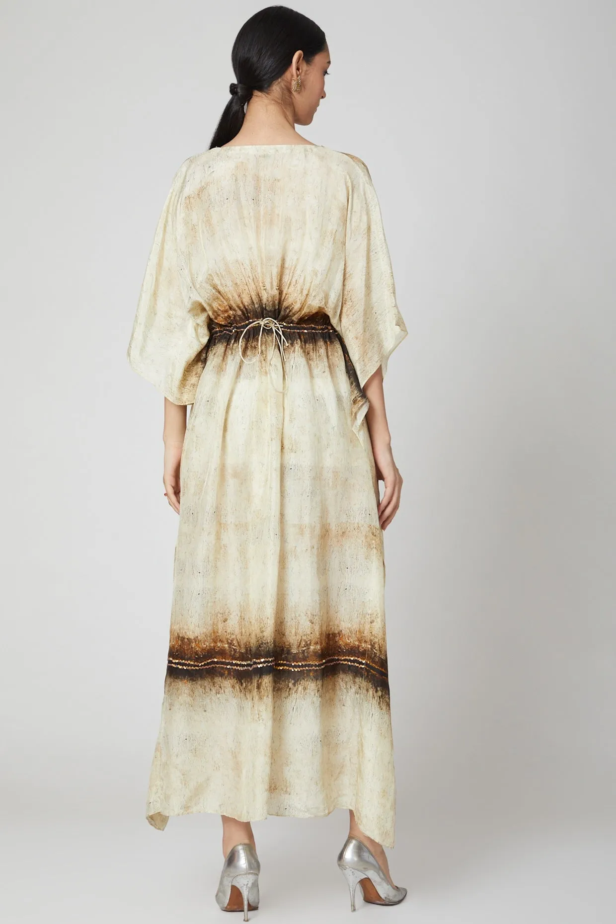 Beige & Brown Printed Kaftan
