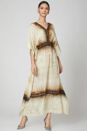 Beige & Brown Printed Kaftan