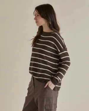 BETTY BASICS NATASHA KNIT TOP BROWN STRIPE