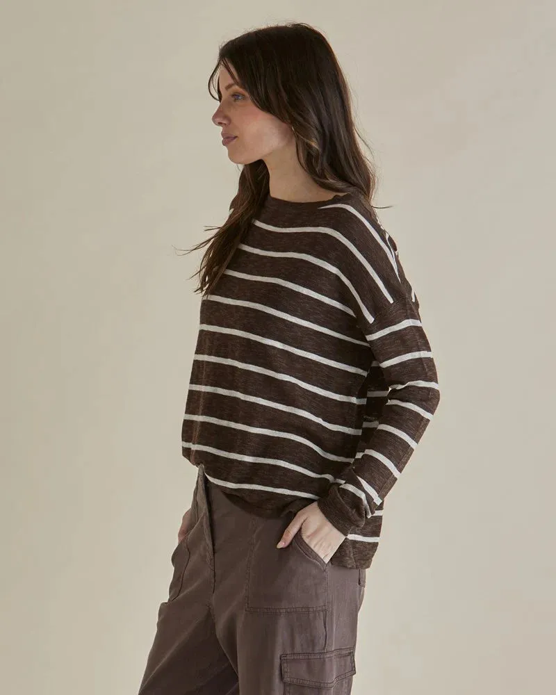 BETTY BASICS NATASHA KNIT TOP BROWN STRIPE