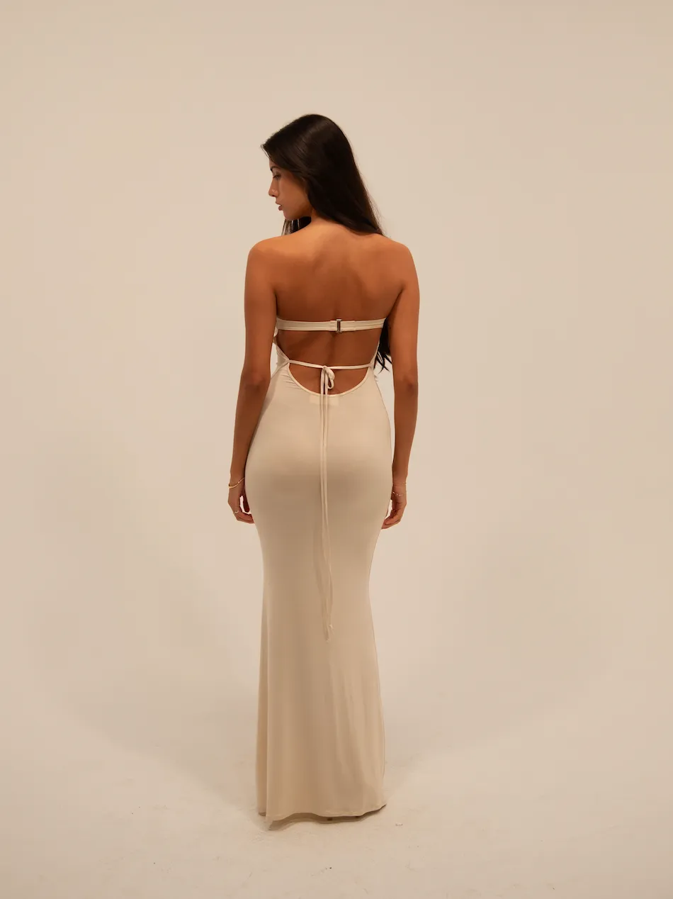 BLOOM DRESS IN ALMOND