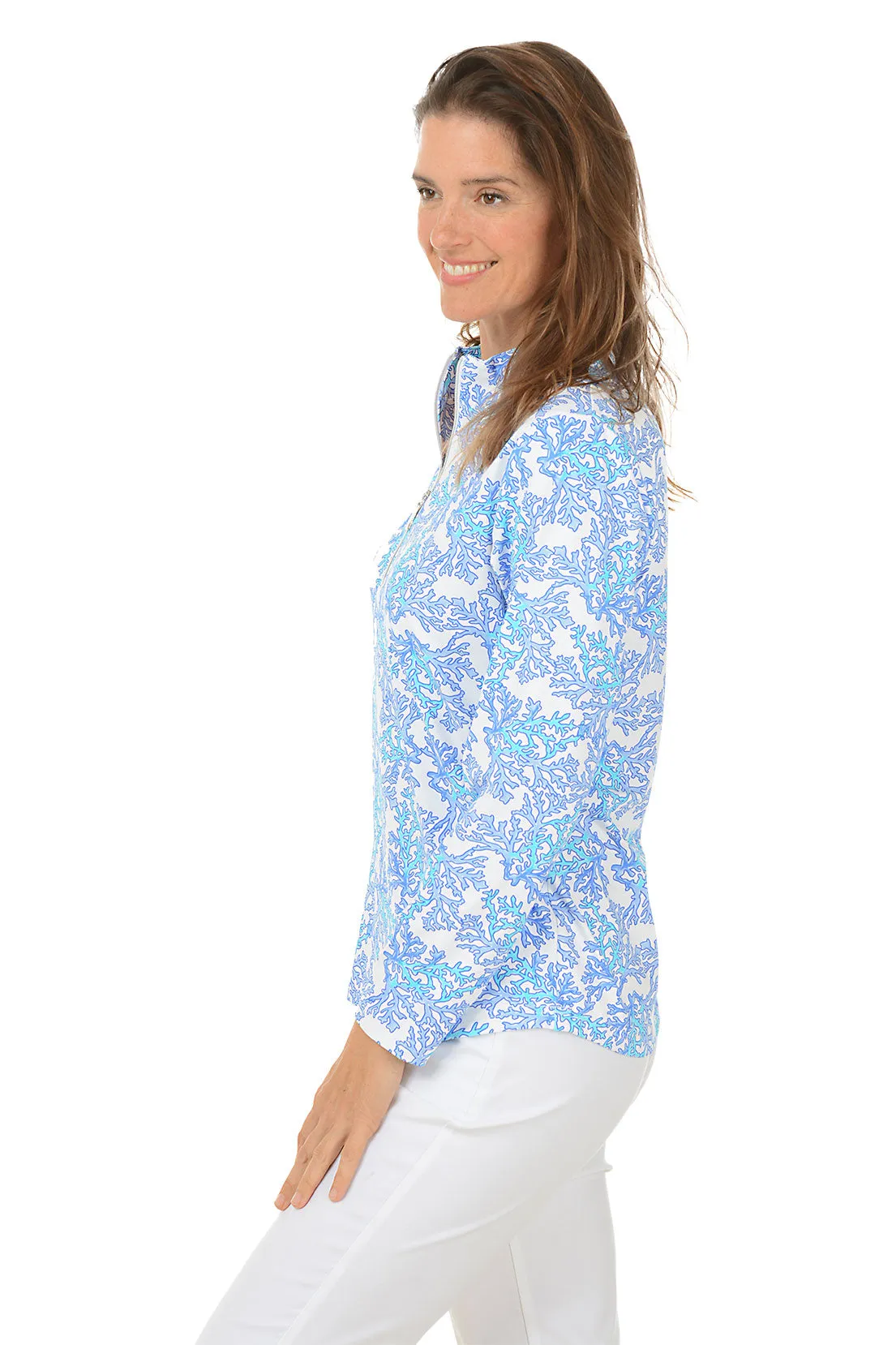 Blue Coral Mock Neck UPF50  Top