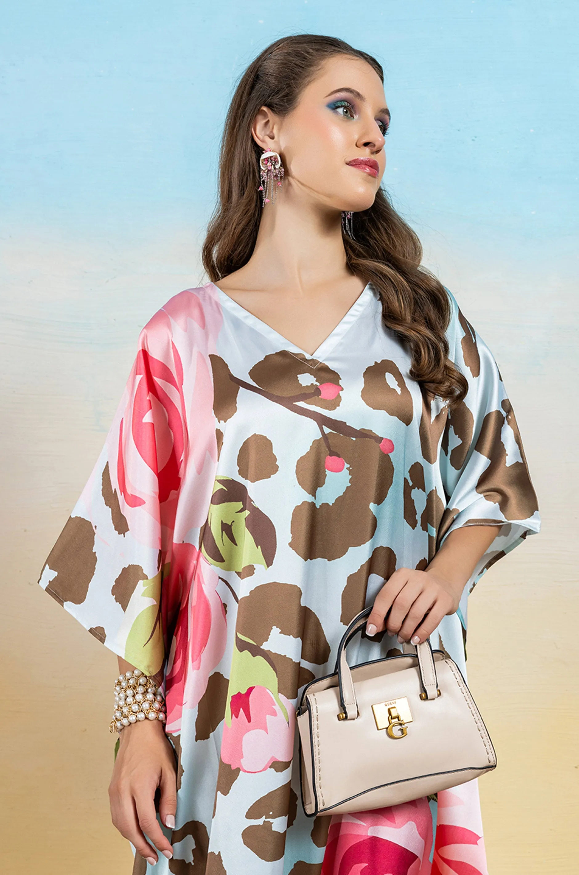 Blush Panther Soft Satin Women Dress Kaftan