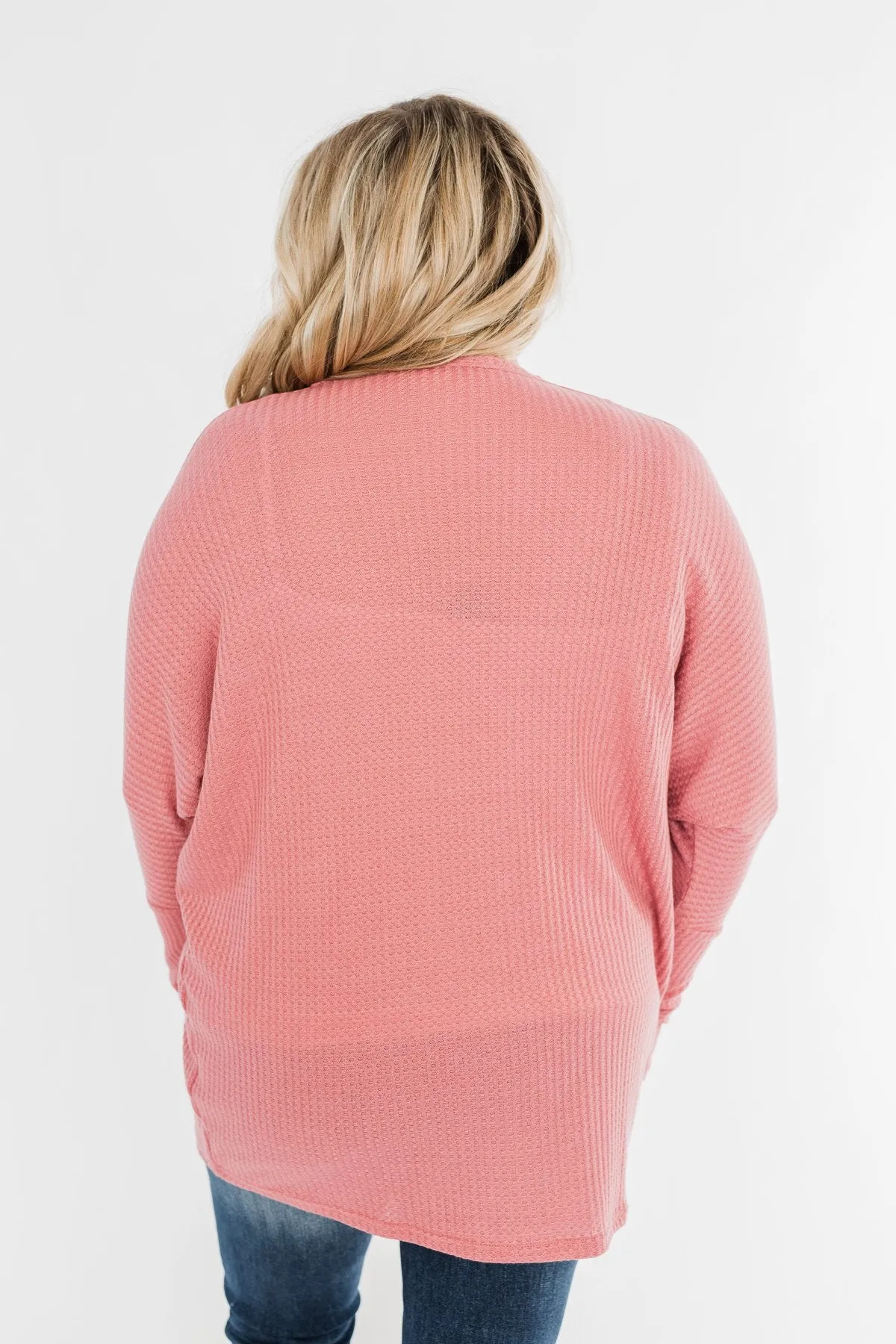 Break Free Waffle Knit Cardigan- Dusty Rose