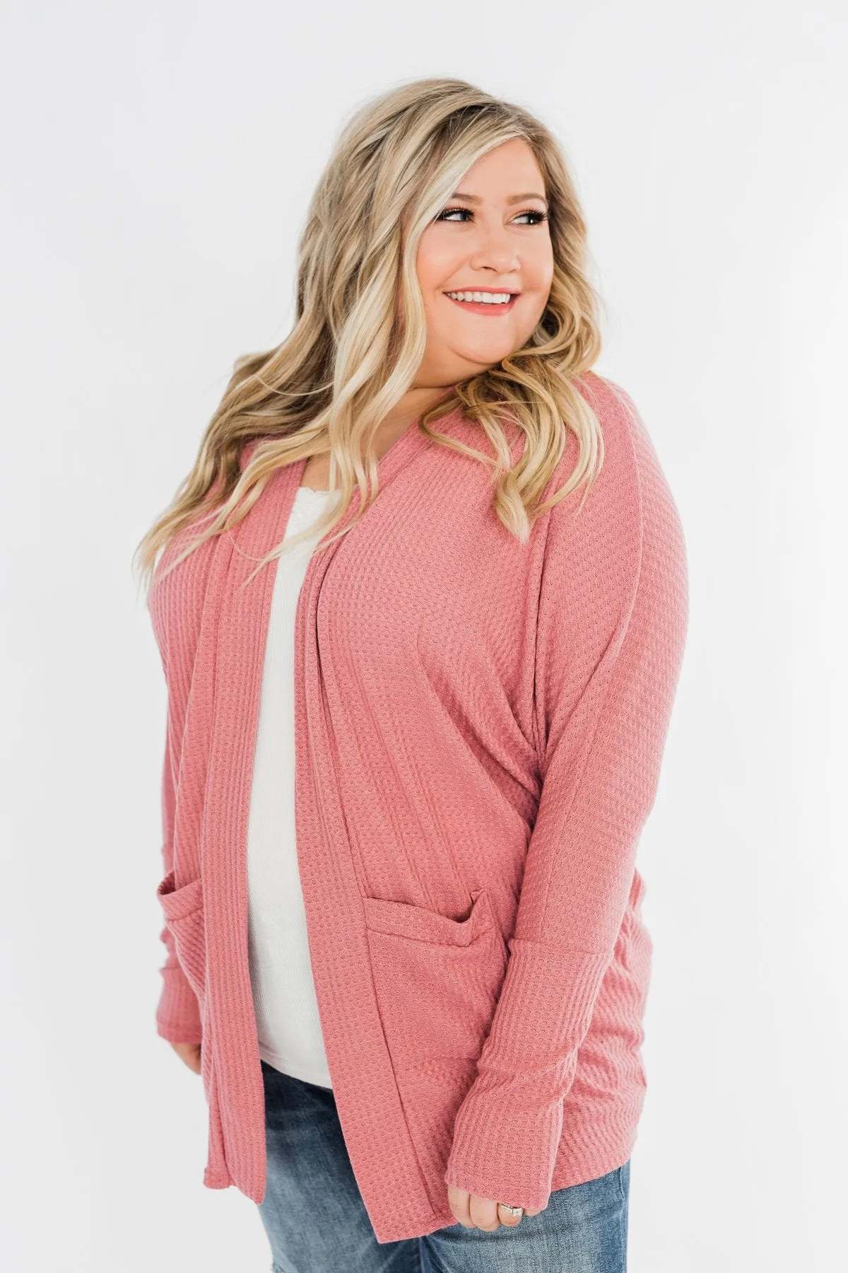Break Free Waffle Knit Cardigan- Dusty Rose
