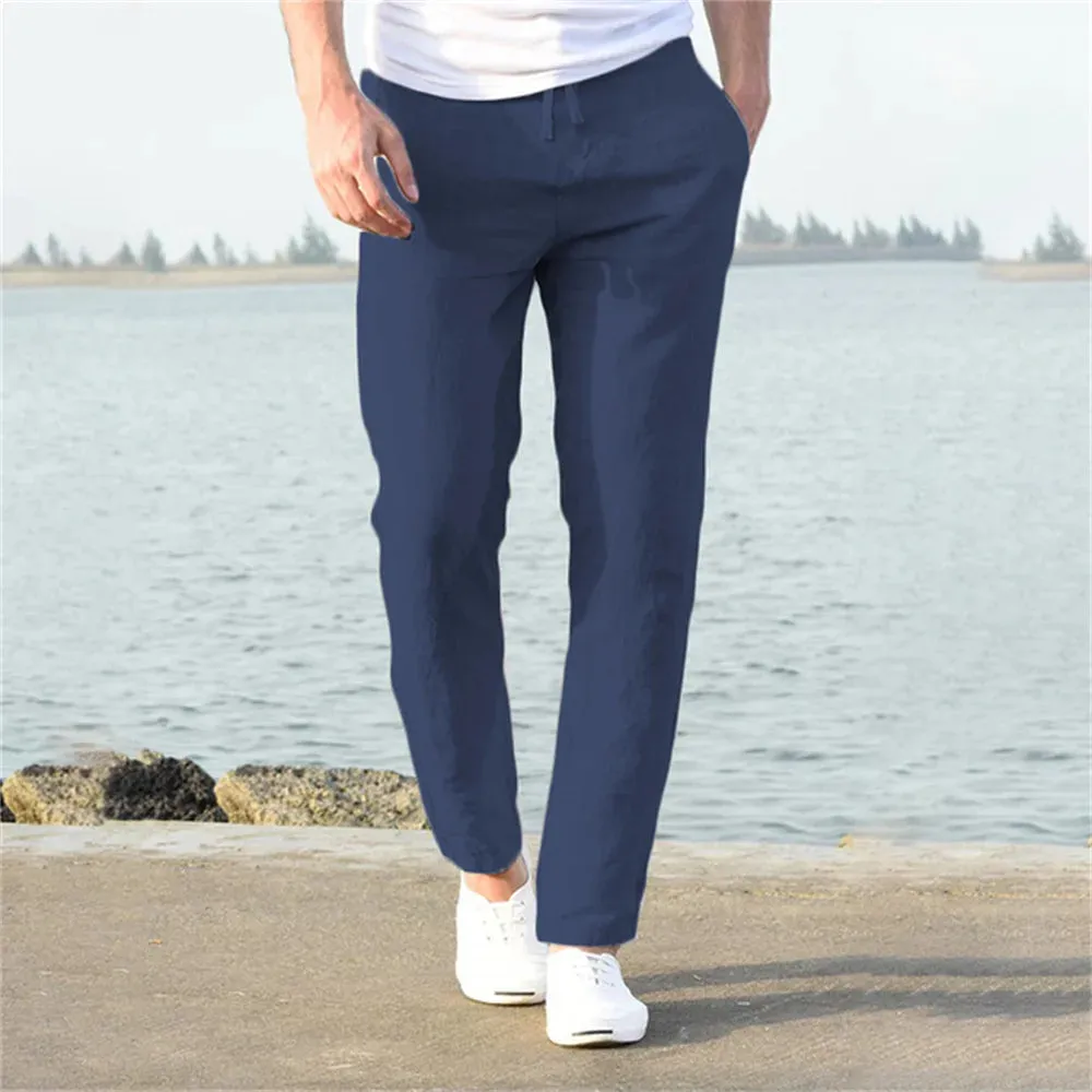 Breathable Solid Linen Trousers  Fitness & Streetwear