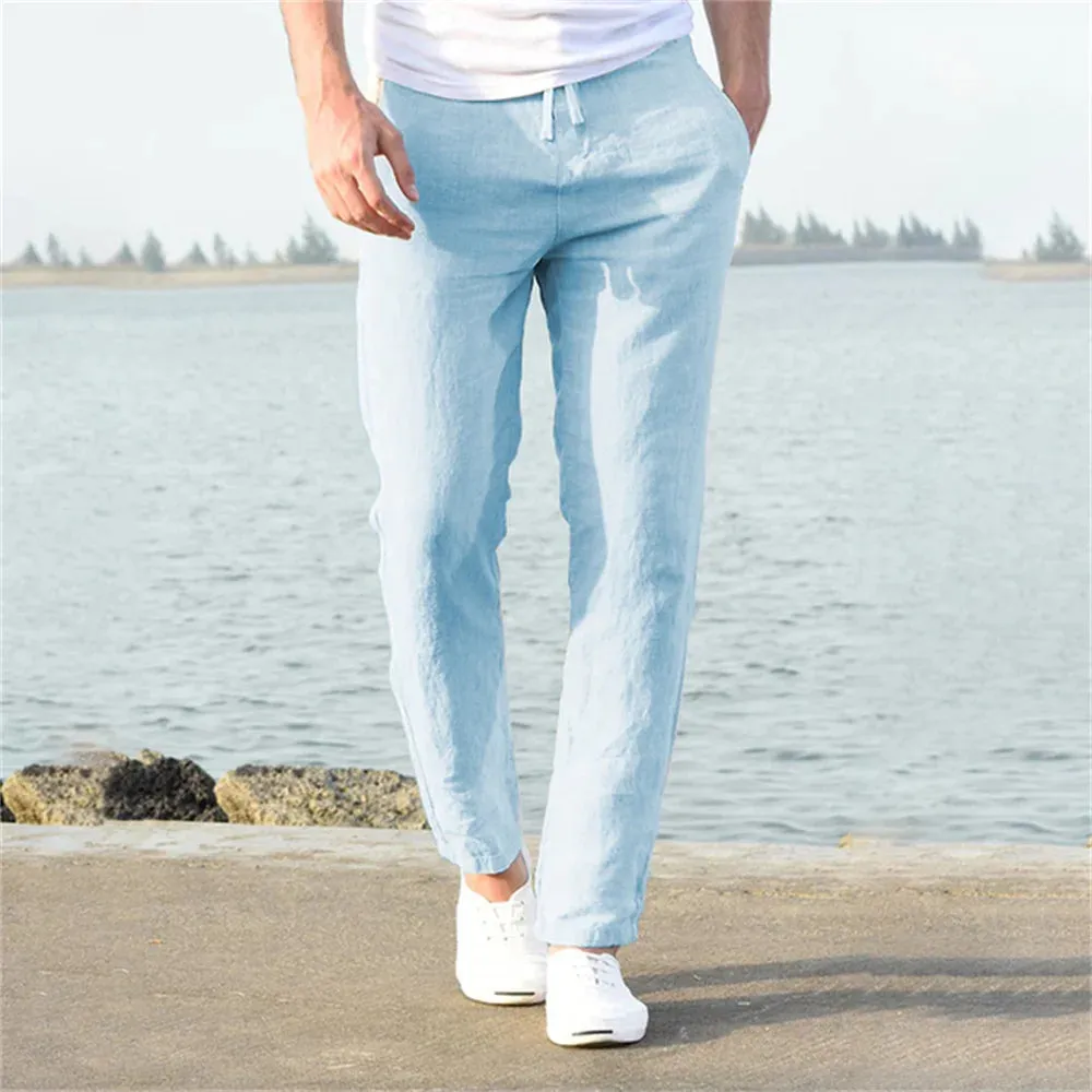 Breathable Solid Linen Trousers  Fitness & Streetwear