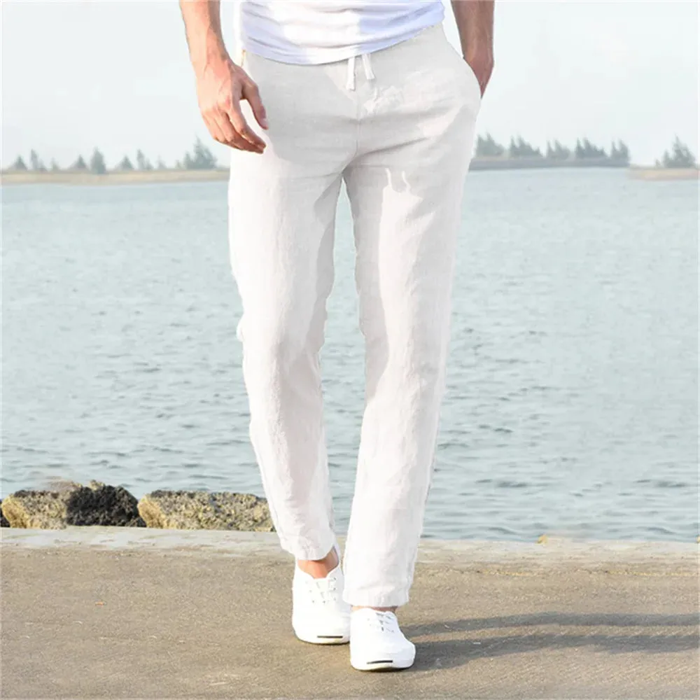 Breathable Solid Linen Trousers  Fitness & Streetwear