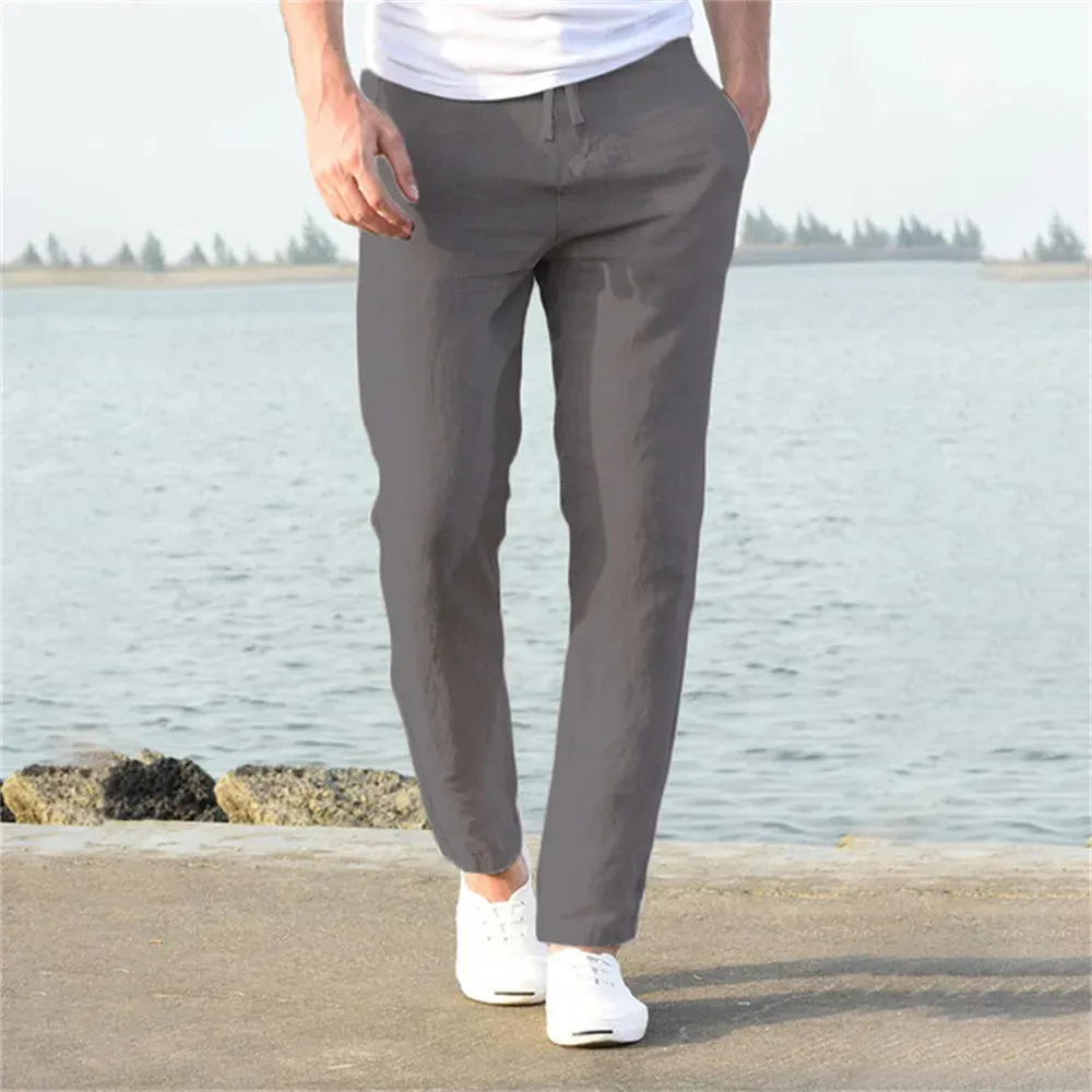 Breathable Solid Linen Trousers  Fitness & Streetwear