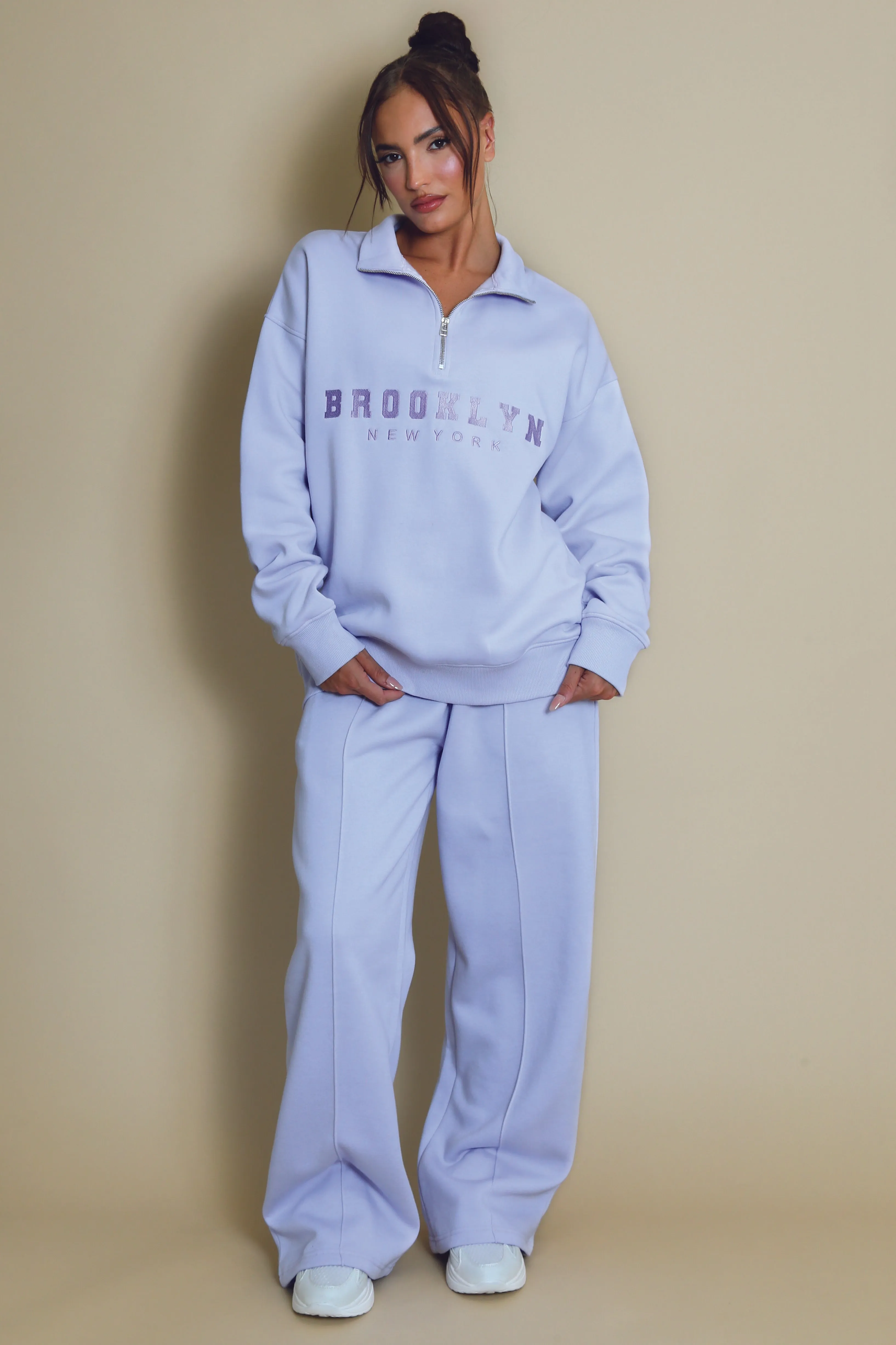Brooklyn Half Zip Relaxed Fit Sweatshirt in Lilac