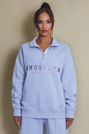 Brooklyn Half Zip Relaxed Fit Sweatshirt in Lilac