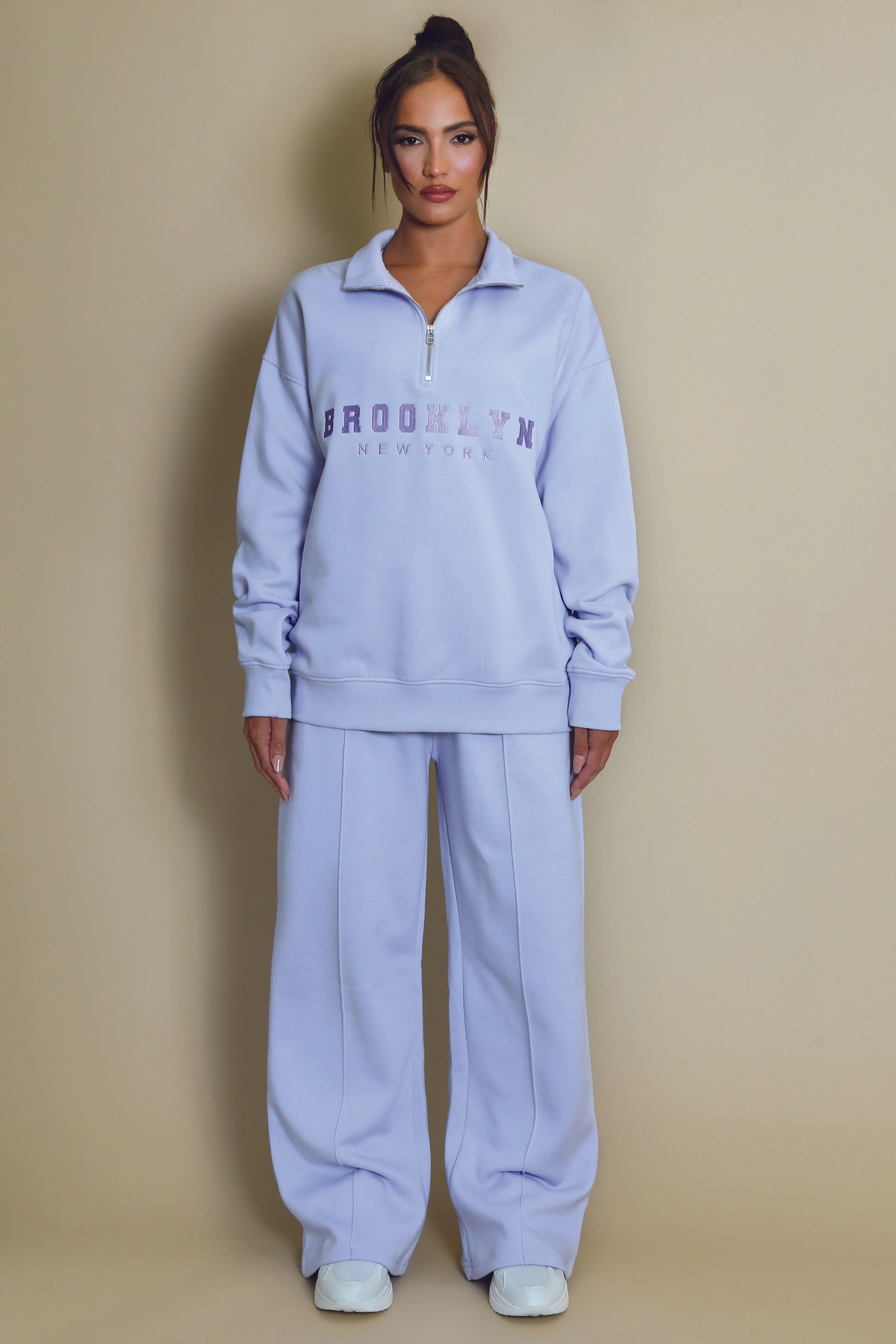 Brooklyn Half Zip Relaxed Fit Sweatshirt in Lilac