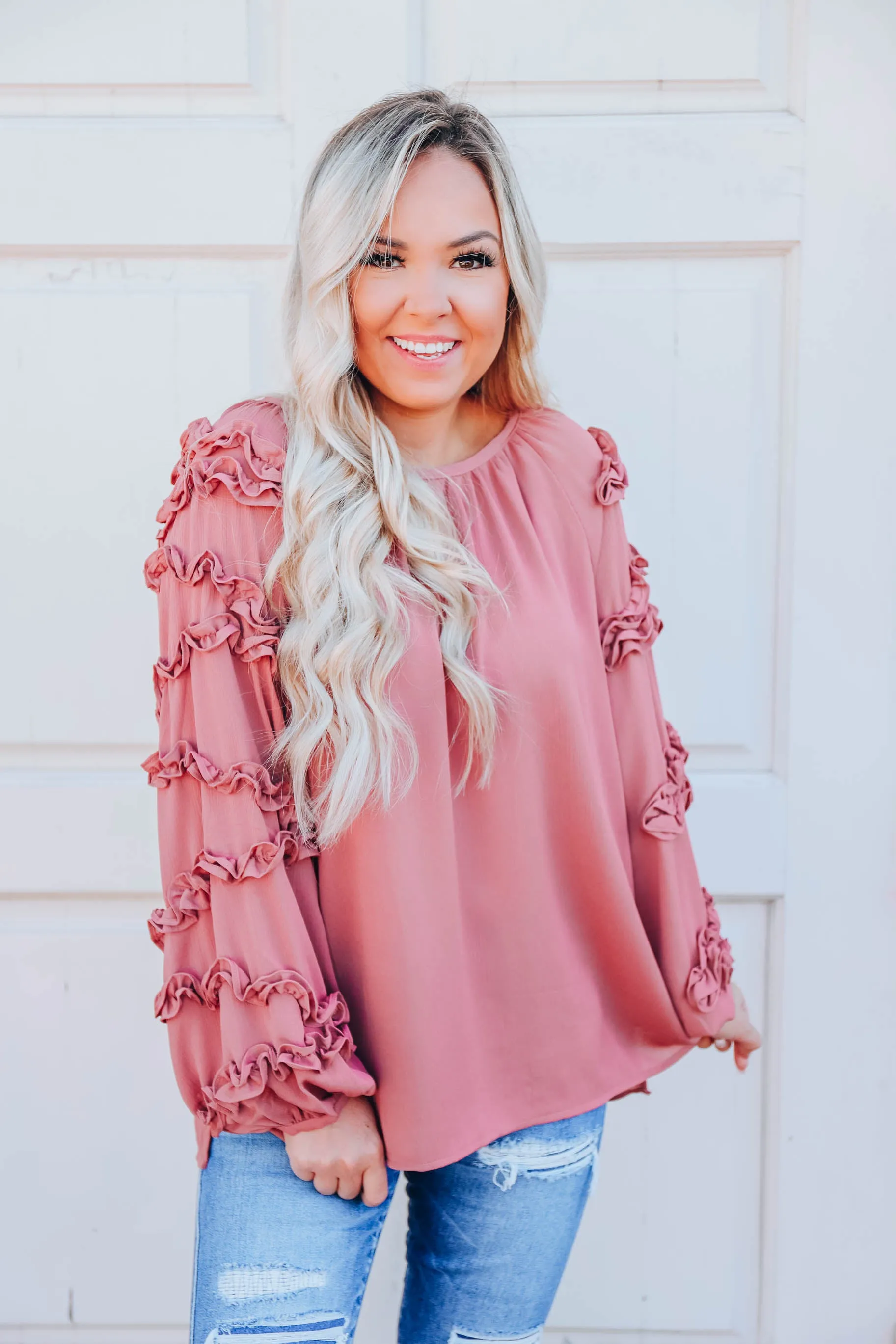 Chiffon Frills Top - Mauve  S-3X