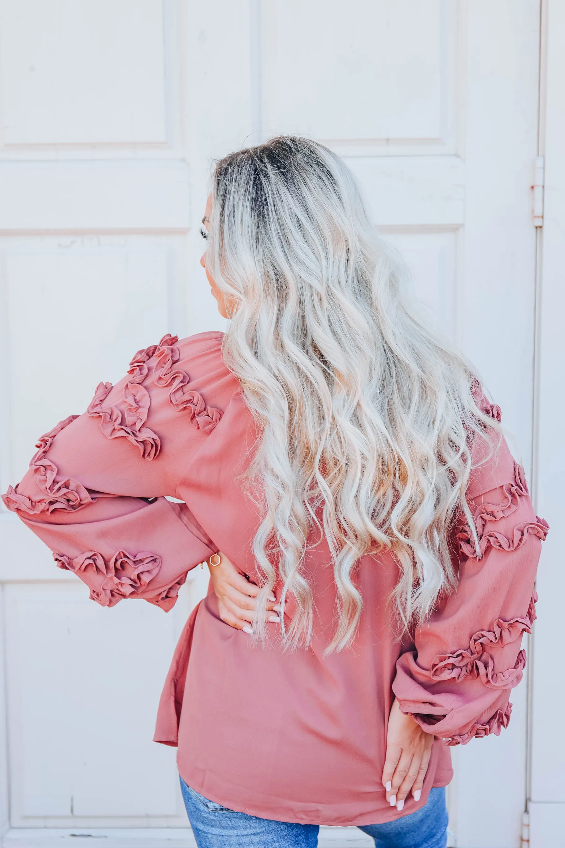 Chiffon Frills Top - Mauve  S-3X