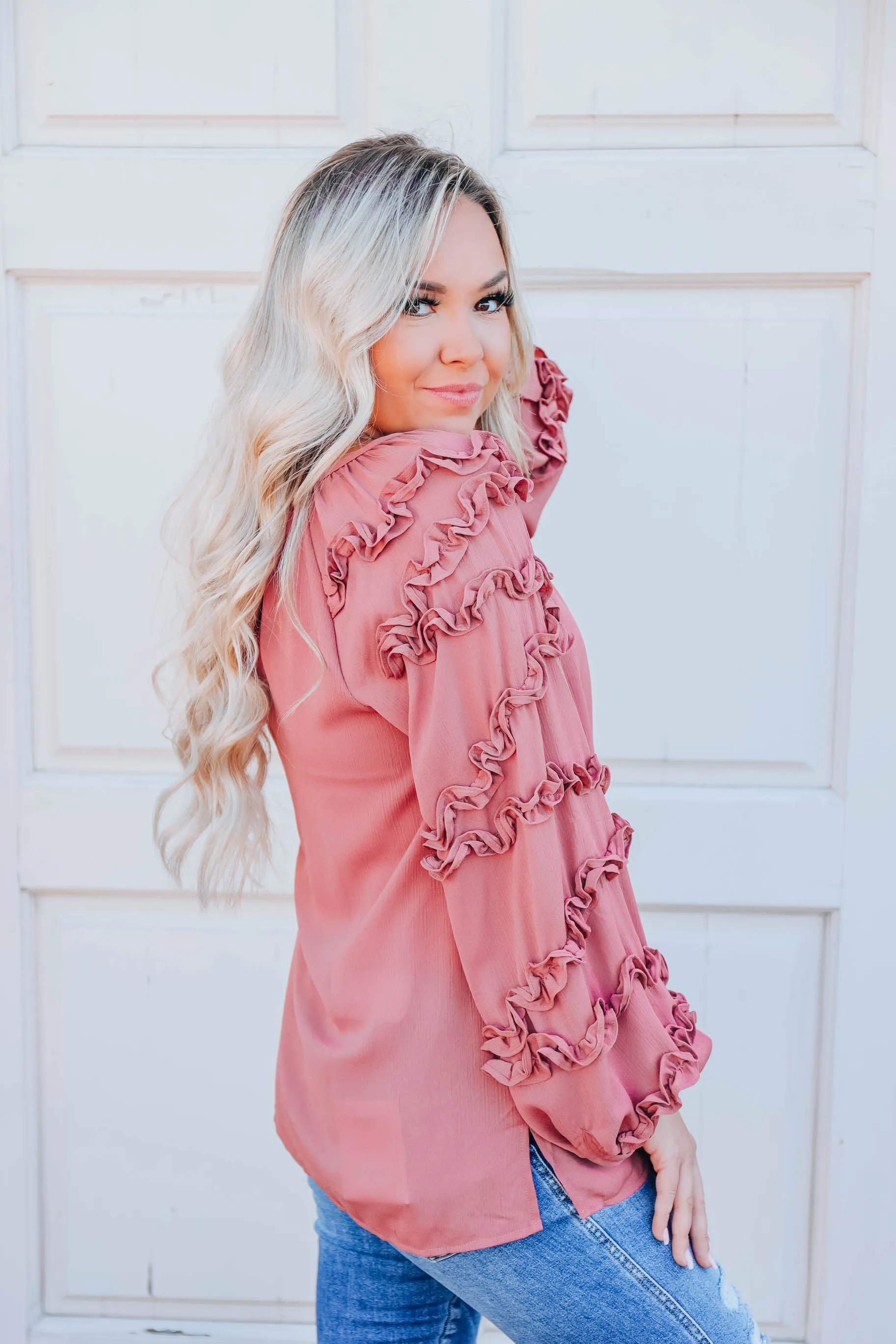 Chiffon Frills Top - Mauve  S-3X