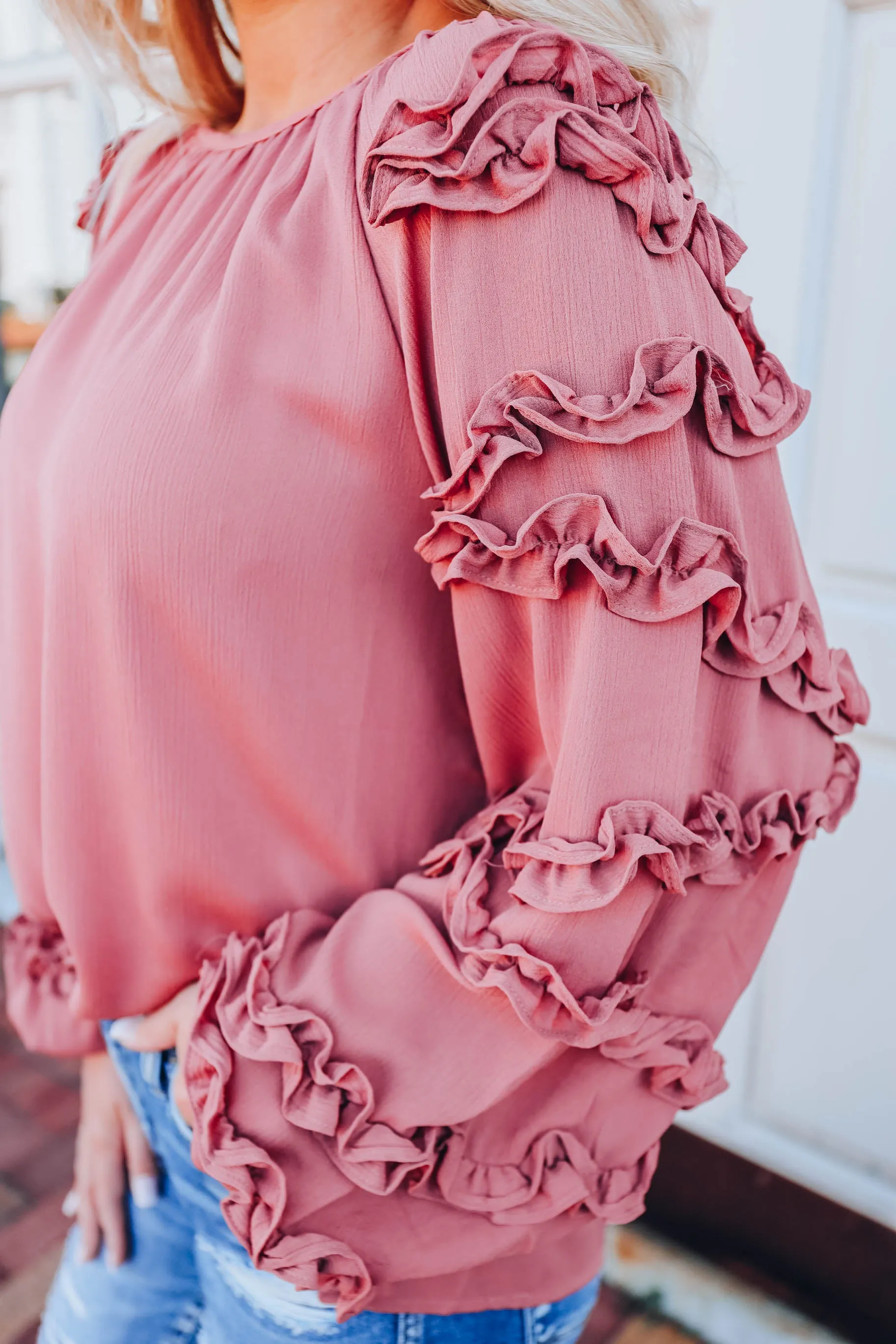 Chiffon Frills Top - Mauve  S-3X