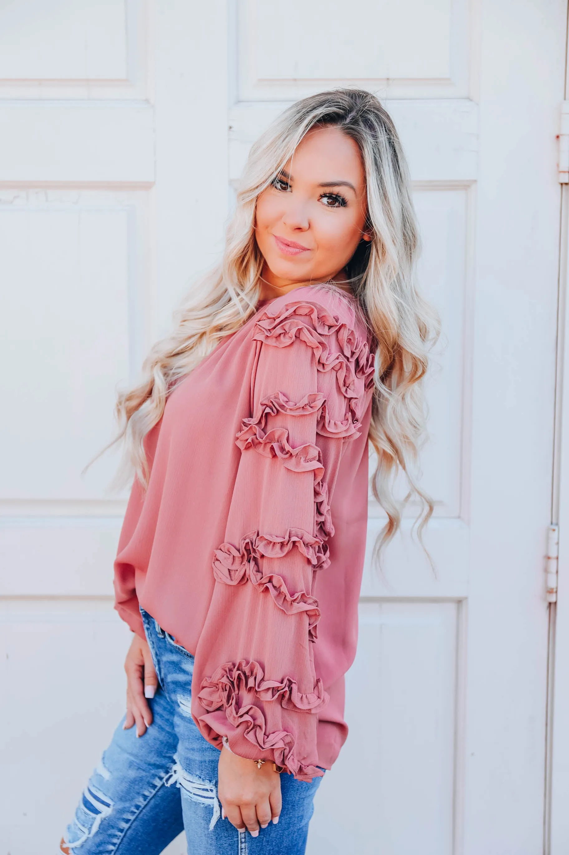 Chiffon Frills Top - Mauve  S-3X