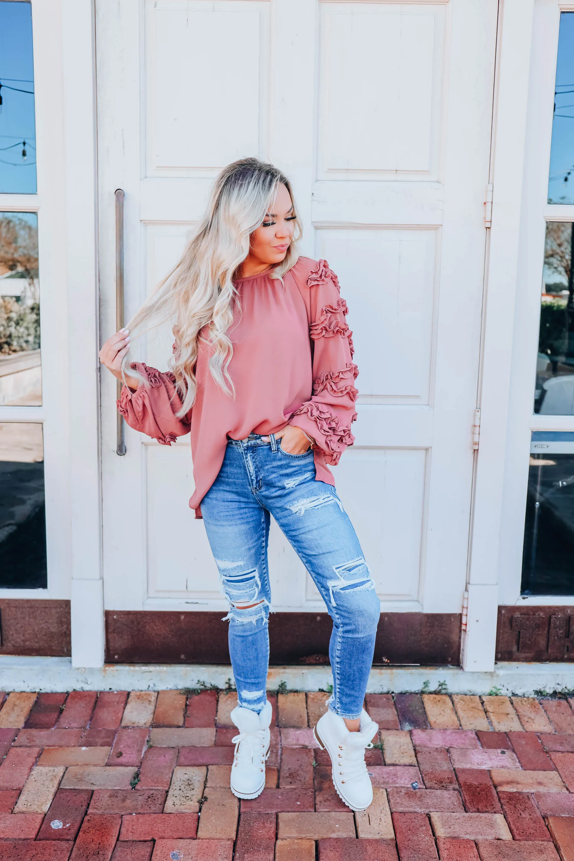 Chiffon Frills Top - Mauve  S-3X