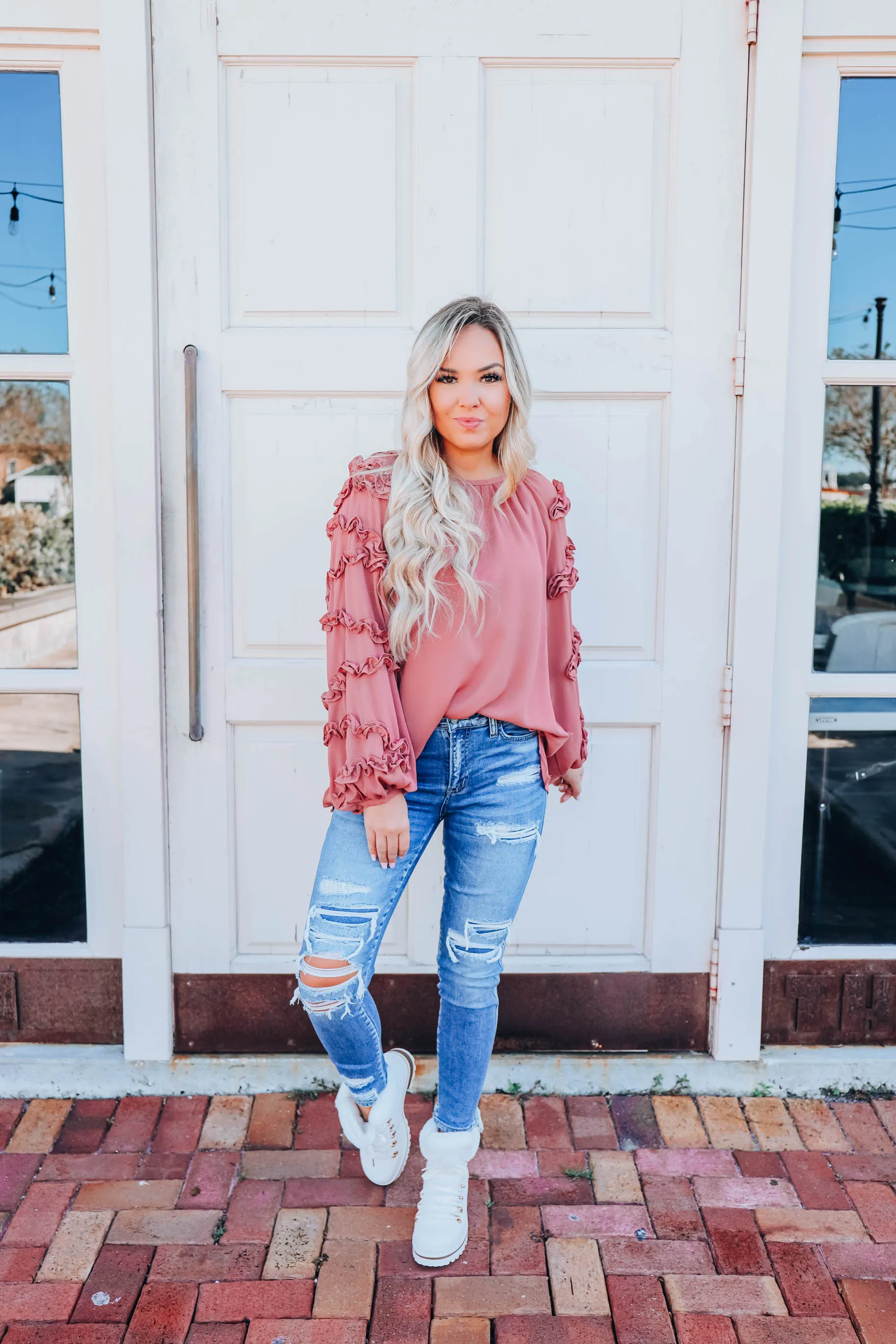 Chiffon Frills Top - Mauve  S-3X