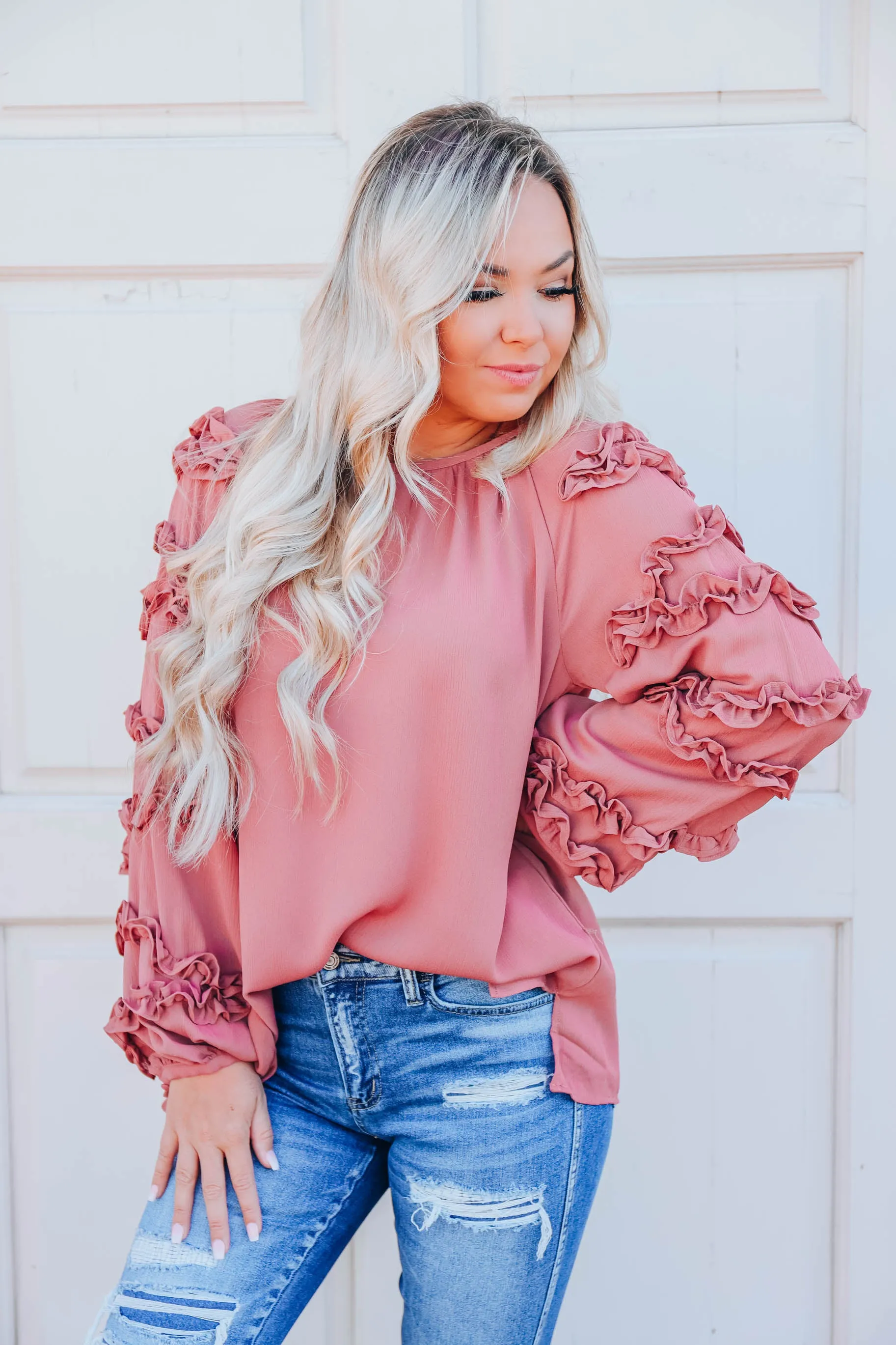 Chiffon Frills Top - Mauve  S-3X