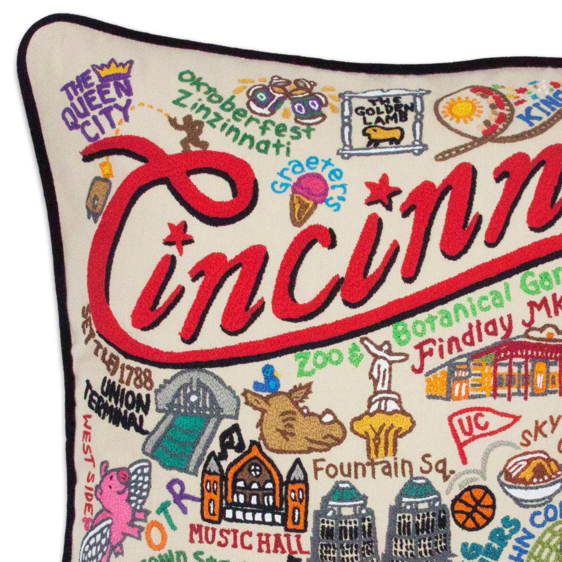 Cincinnati Hand-Embroidered Pillow