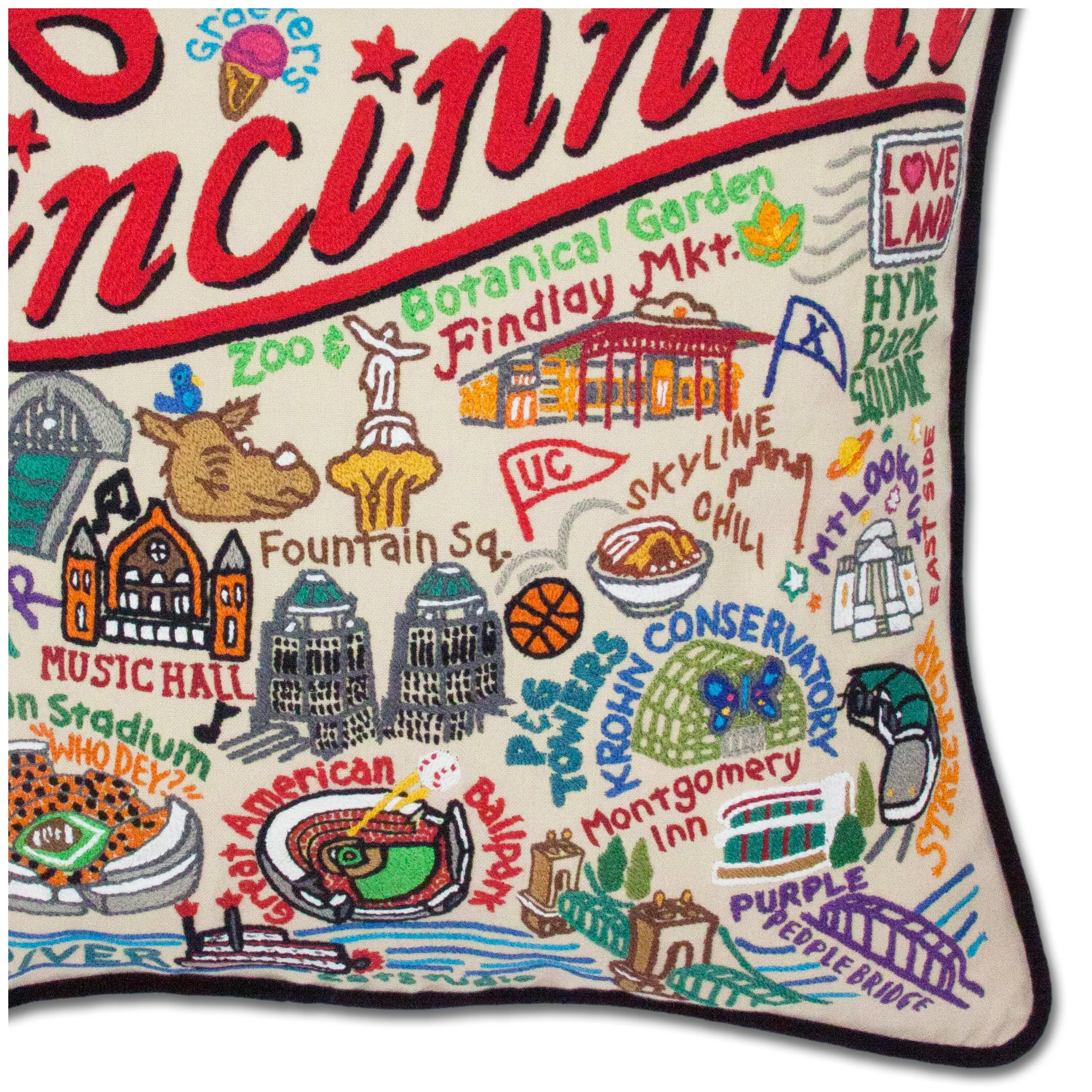 Cincinnati Hand-Embroidered Pillow