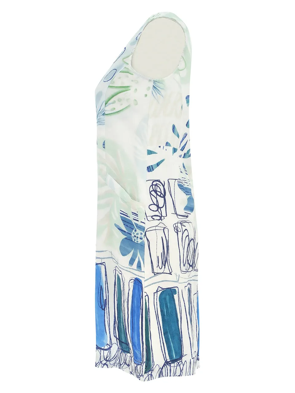 City Garden Print Linen Sleeveless Shift Dress