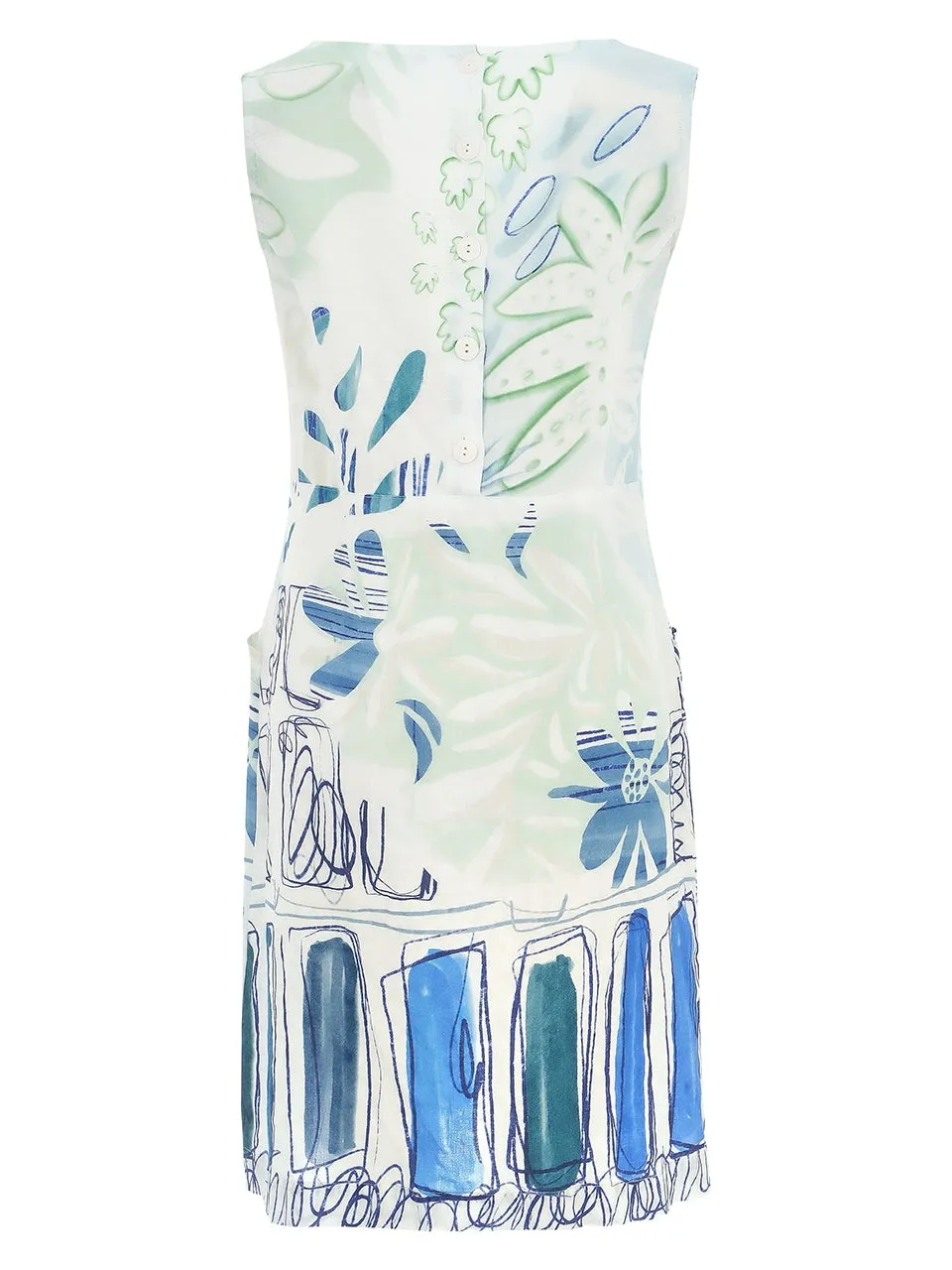 City Garden Print Linen Sleeveless Shift Dress