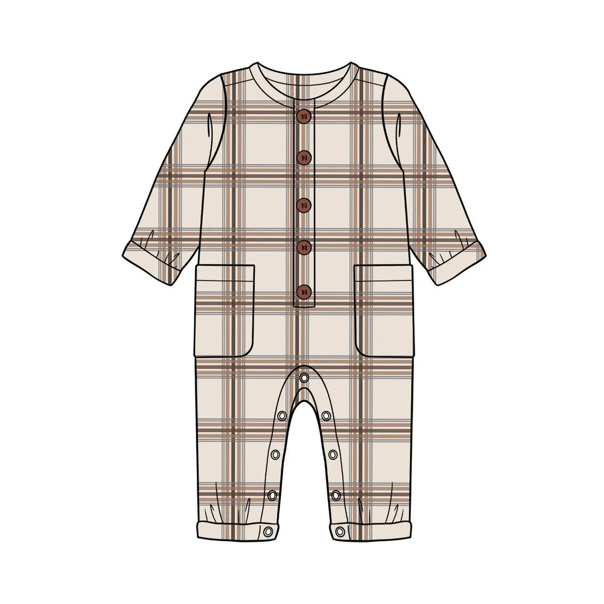 City Mouse Boy Flannel Romper - Light Taupe
