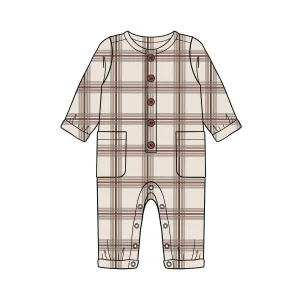 City Mouse Boy Flannel Romper - Light Taupe