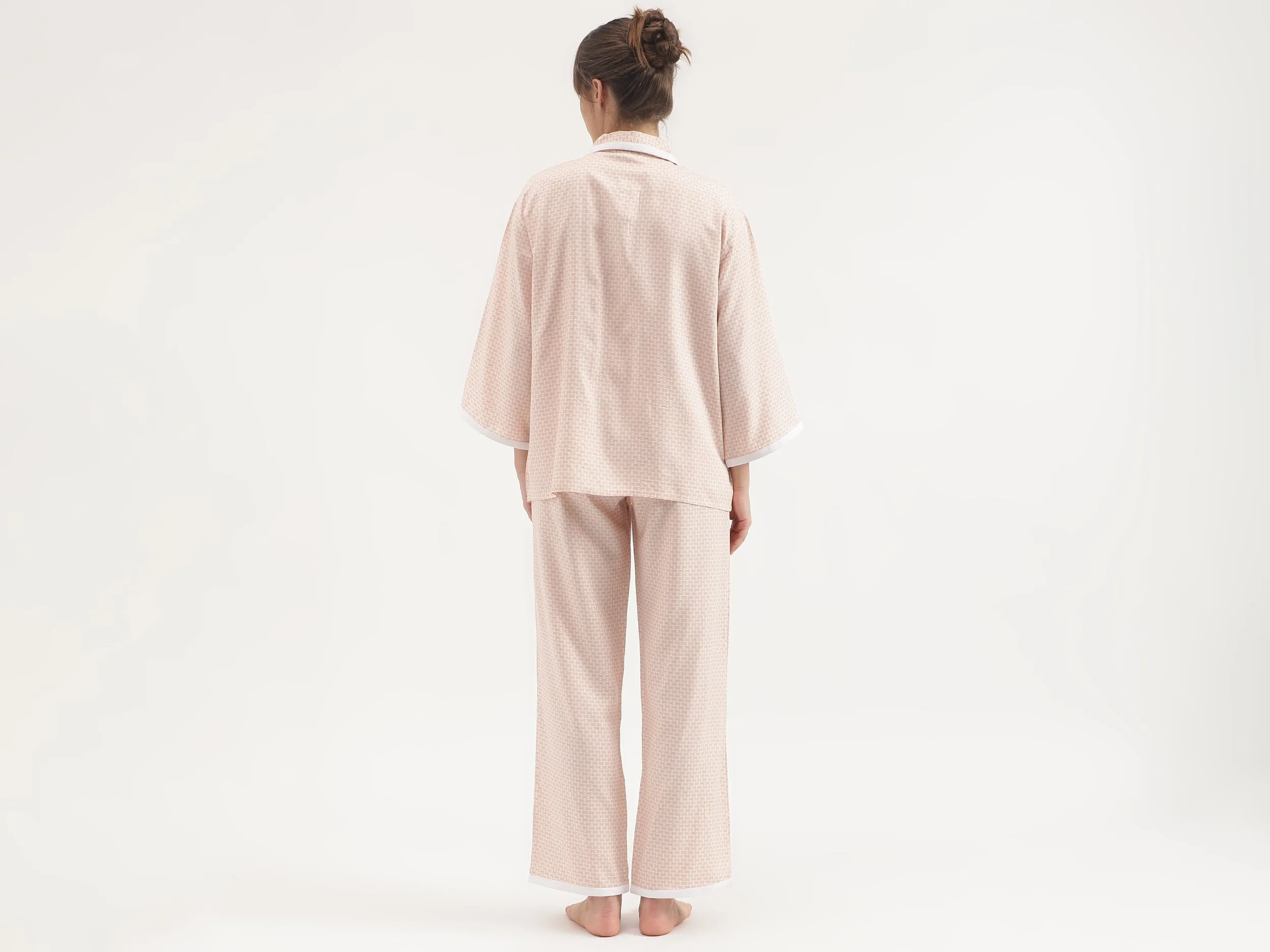 Collared Printed Flared Sleeves Night Suit