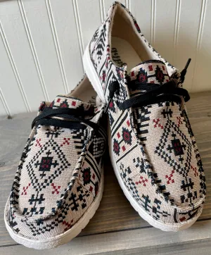 Cream Black Aztec Slip On