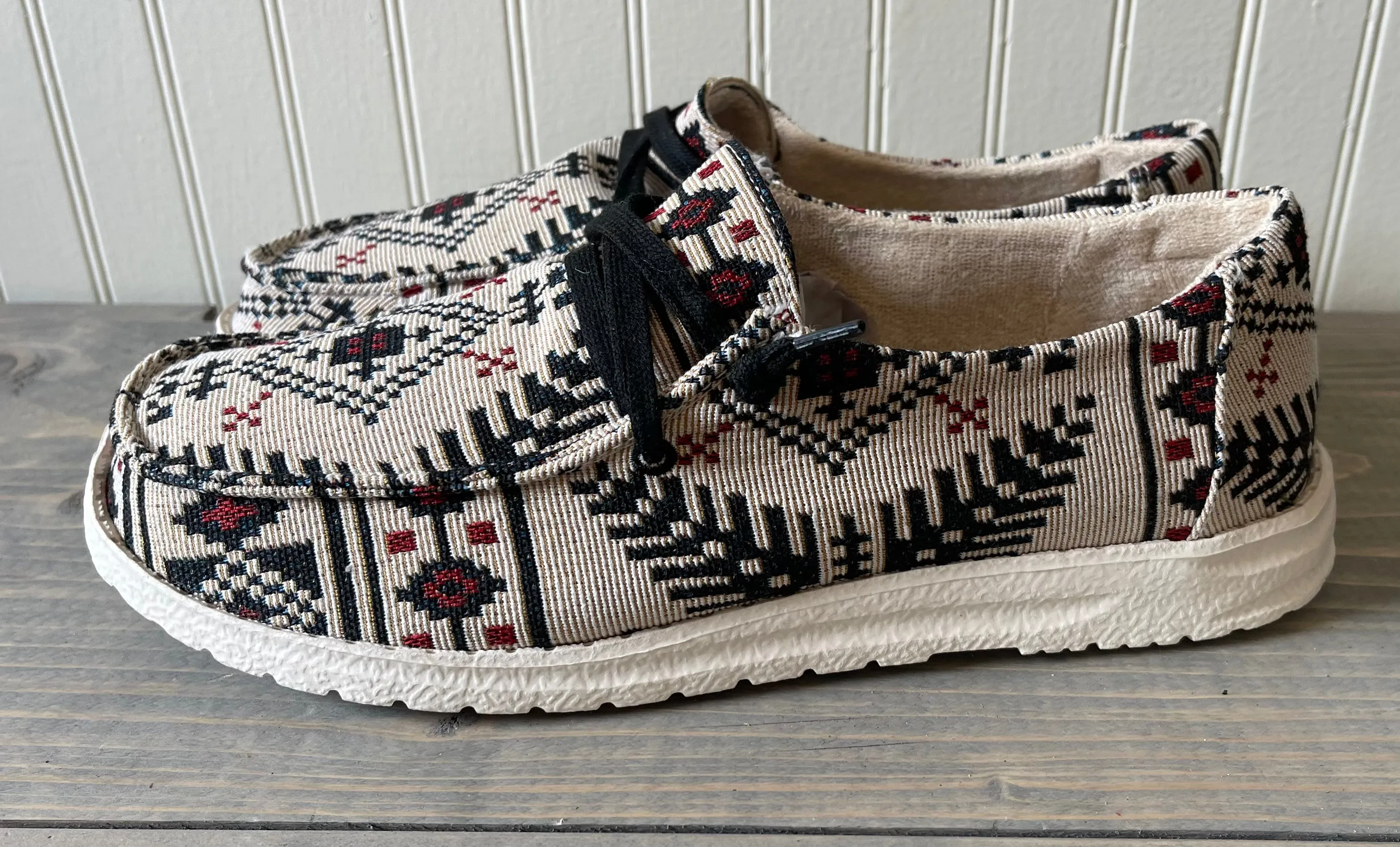Cream Black Aztec Slip On