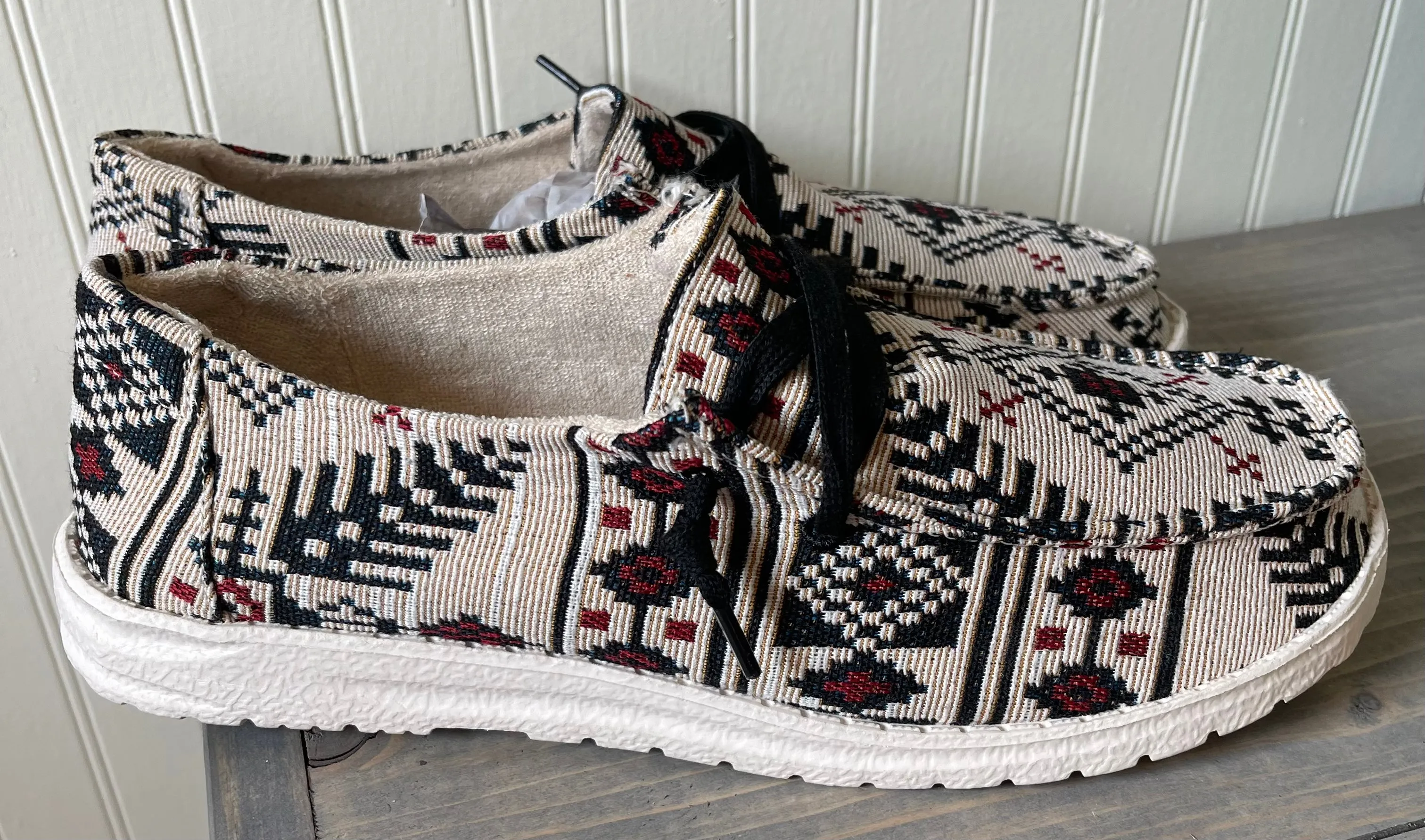 Cream Black Aztec Slip On