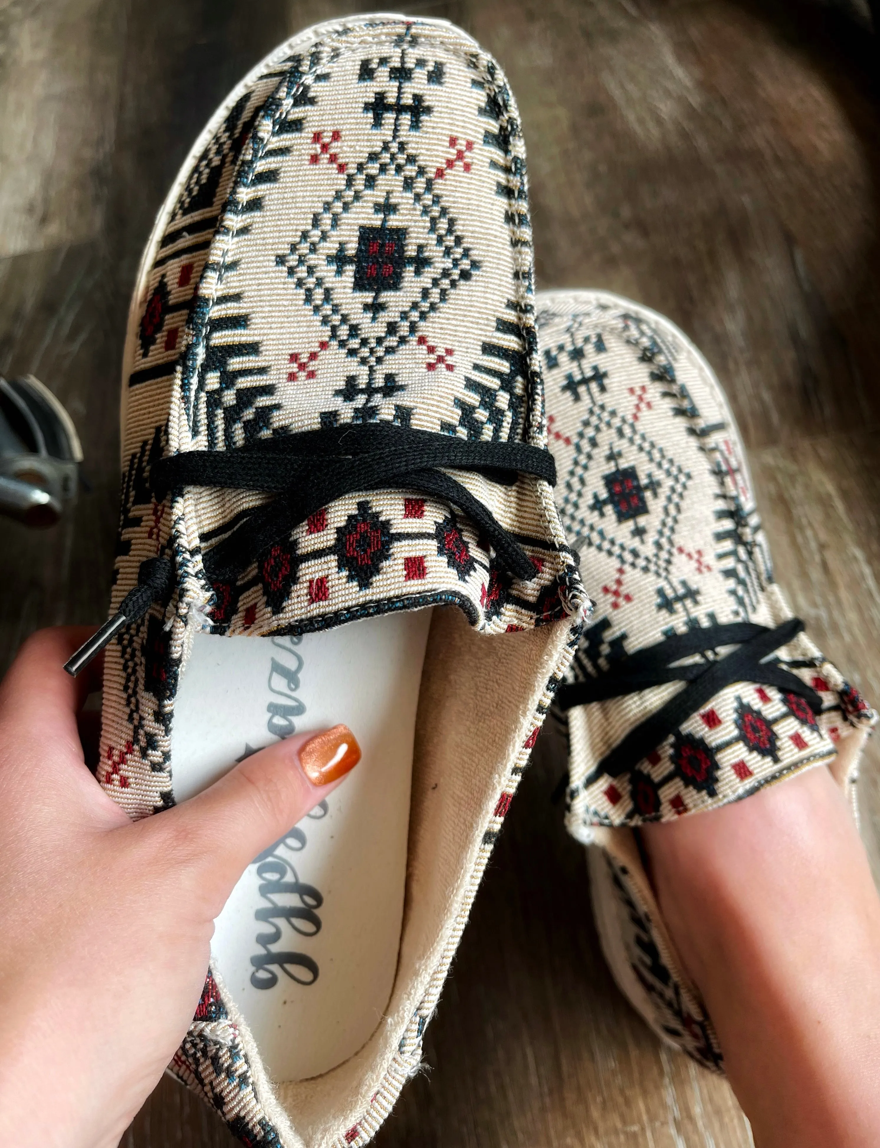Cream Black Aztec Slip On