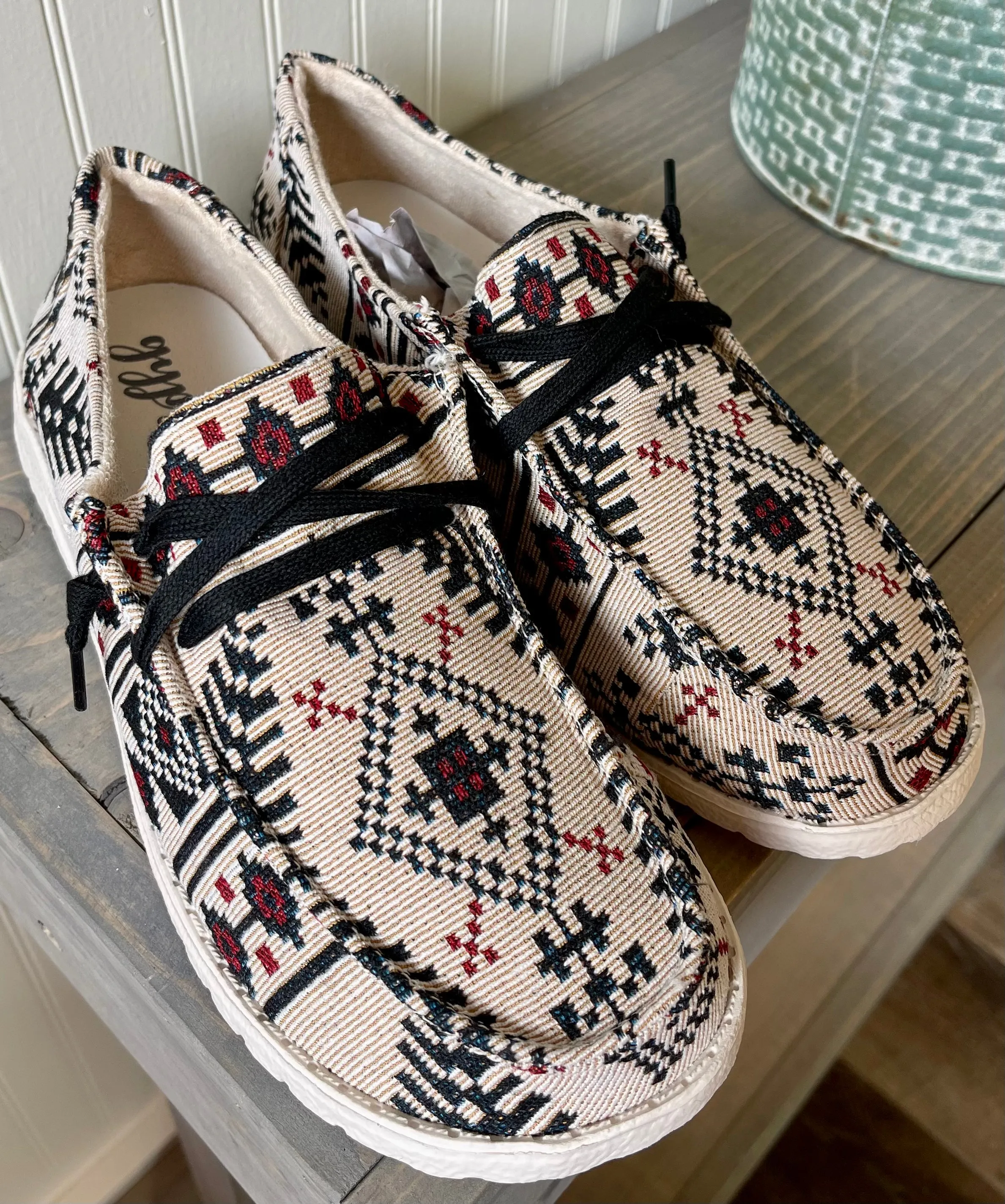 Cream Black Aztec Slip On