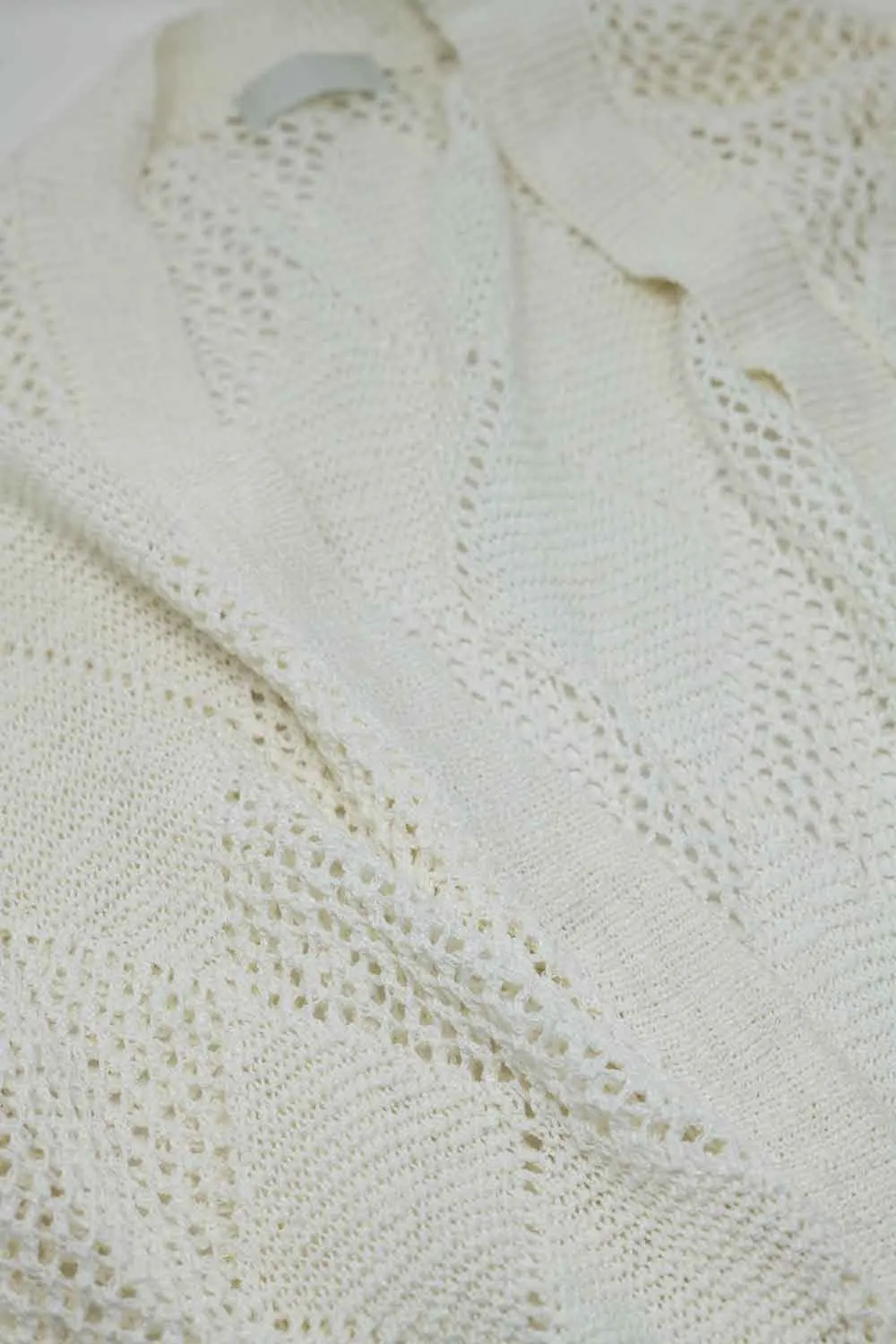 Cream Draped Cardigan With Crochet Design