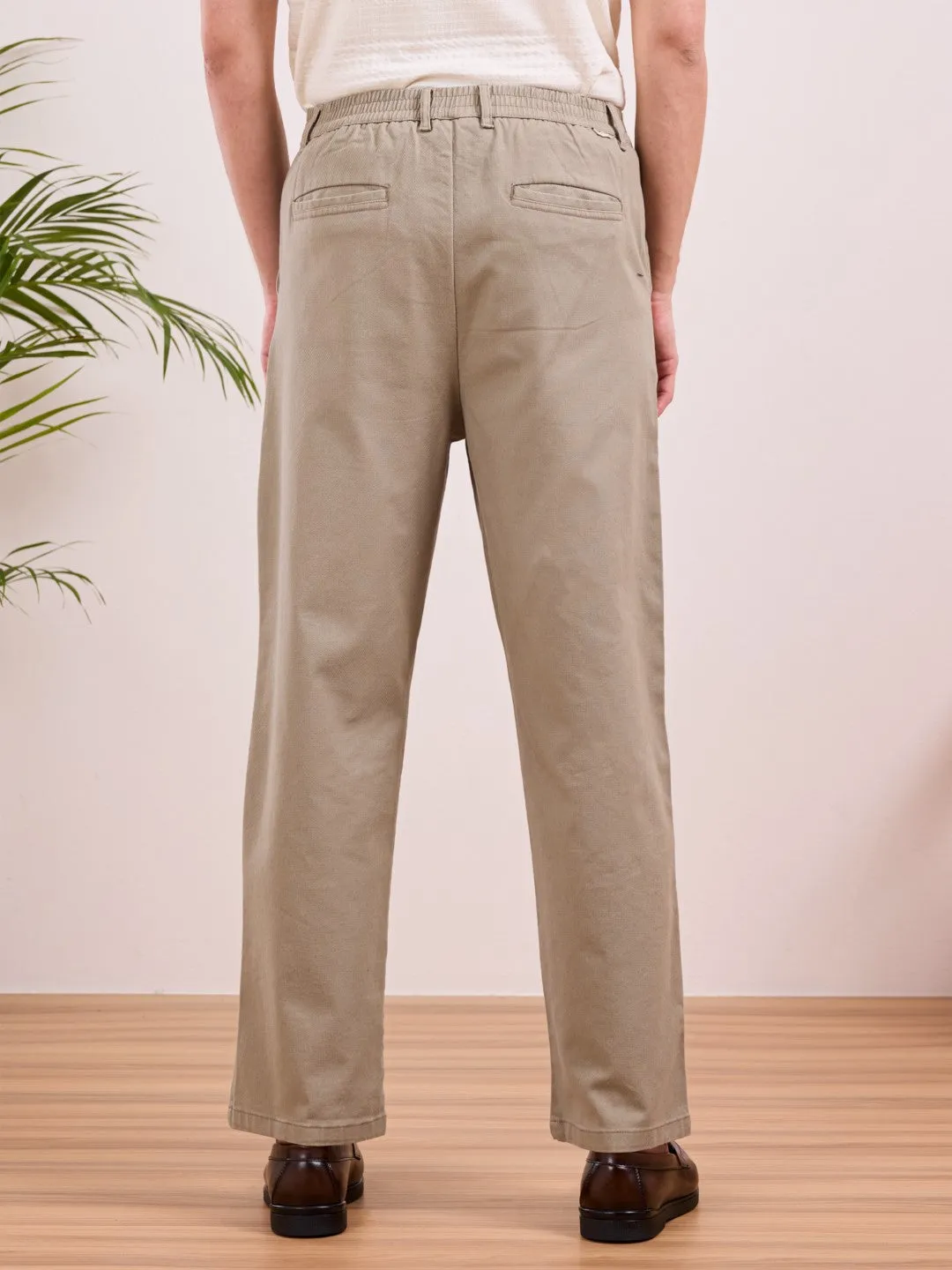 Cream Plain Rexaled Fit Pants