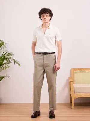 Cream Plain Rexaled Fit Pants
