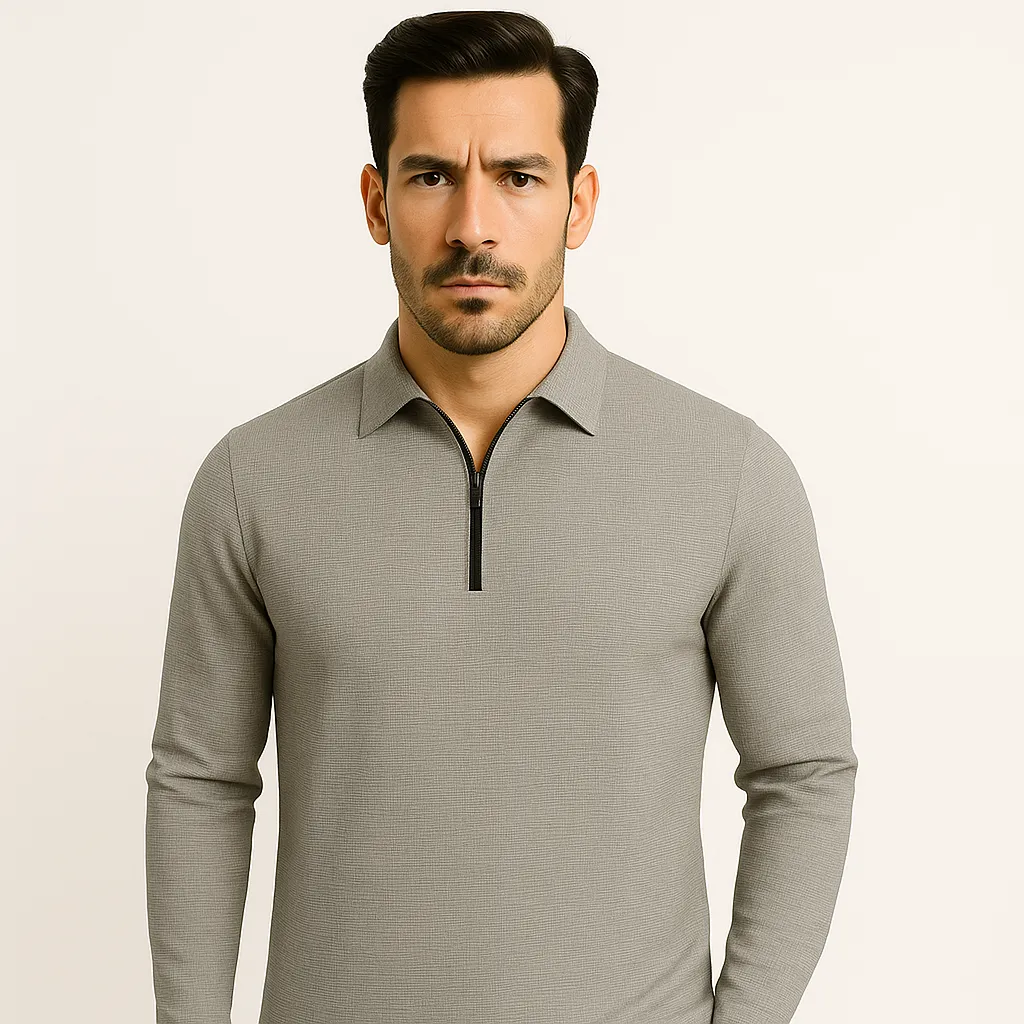 Domoir | Casual Waffle Zipper Polo Shirt