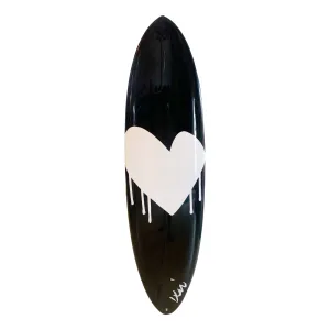 Drippy Heart Black   White Surfboard