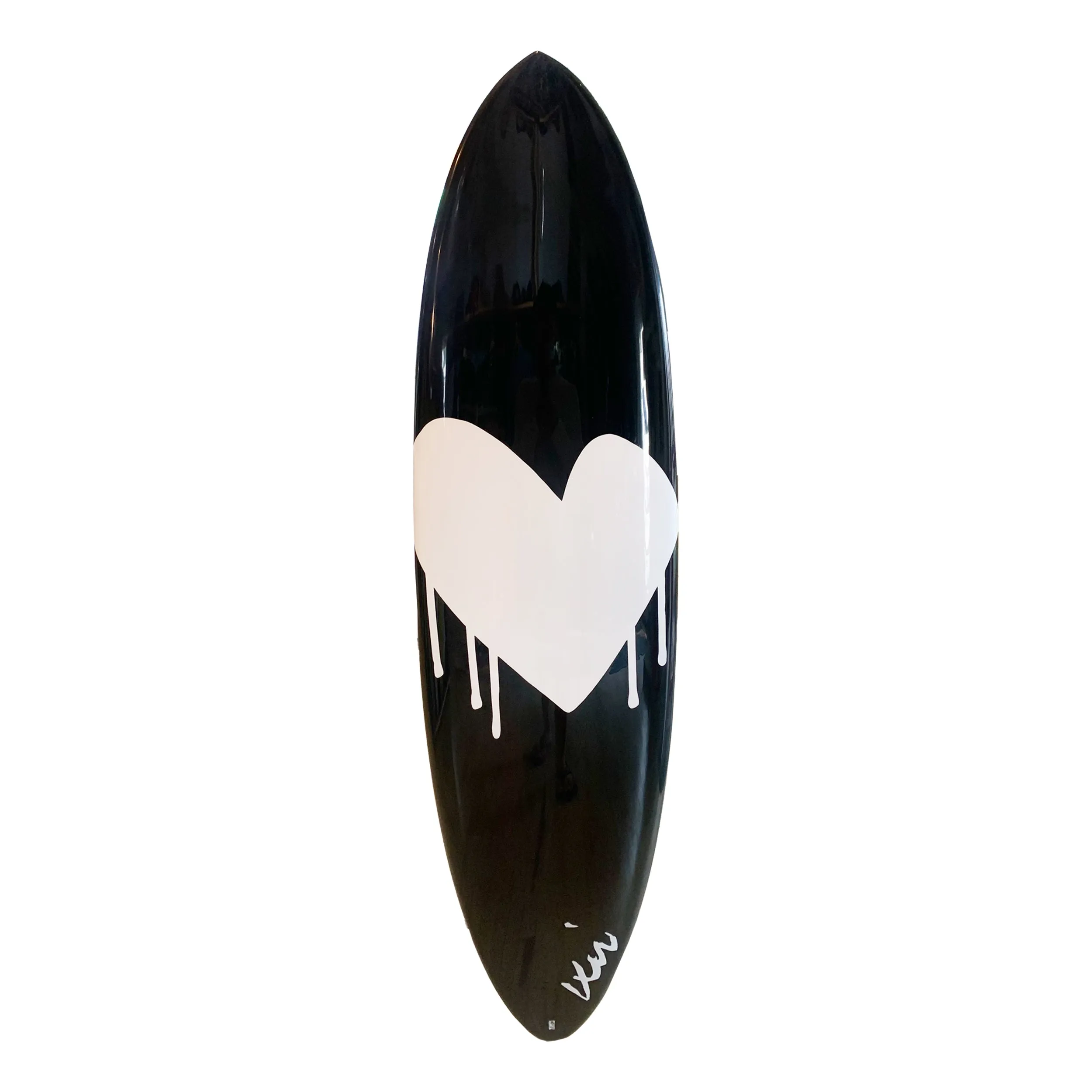 Drippy Heart Black   White Surfboard