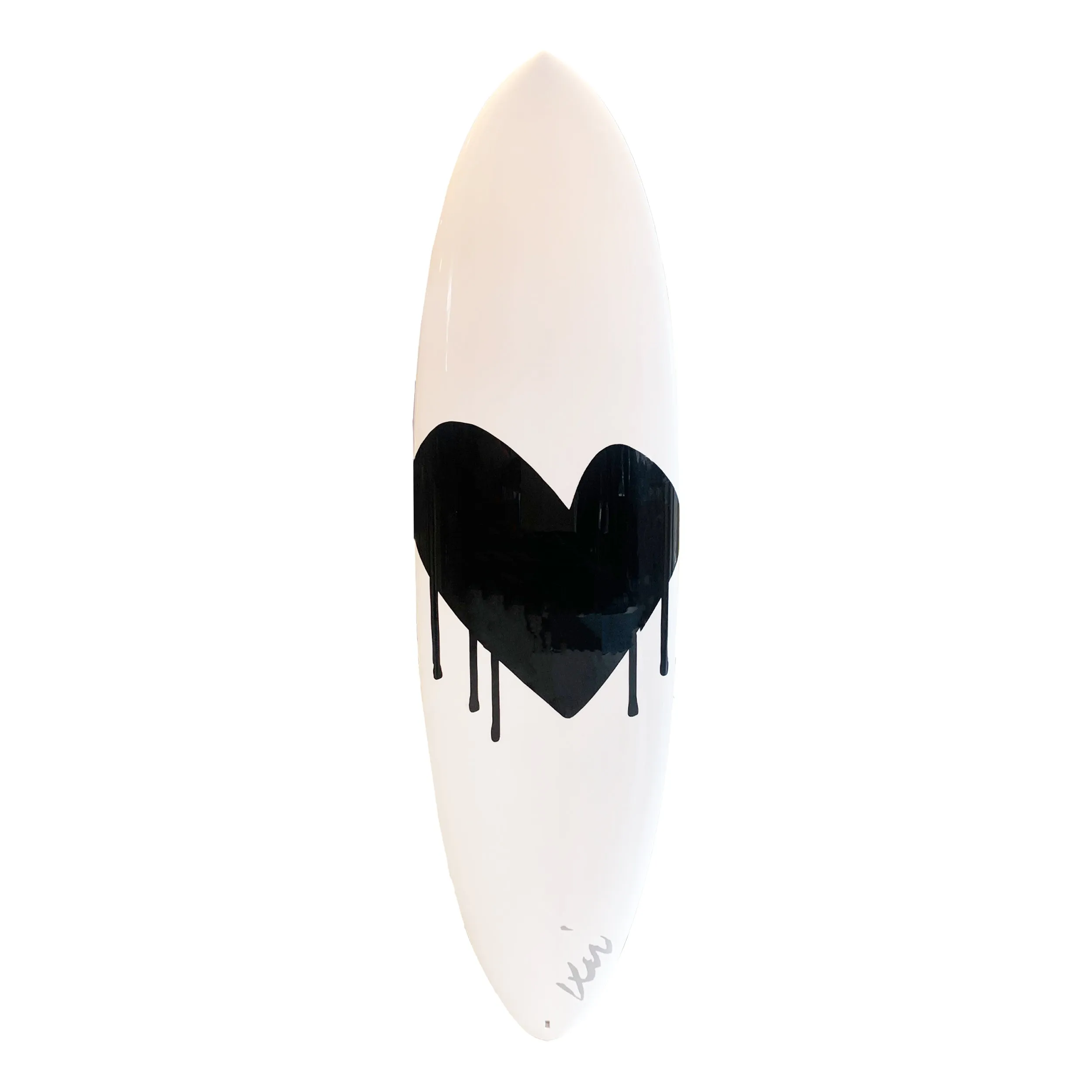 Drippy Heart White   Black Surfboard