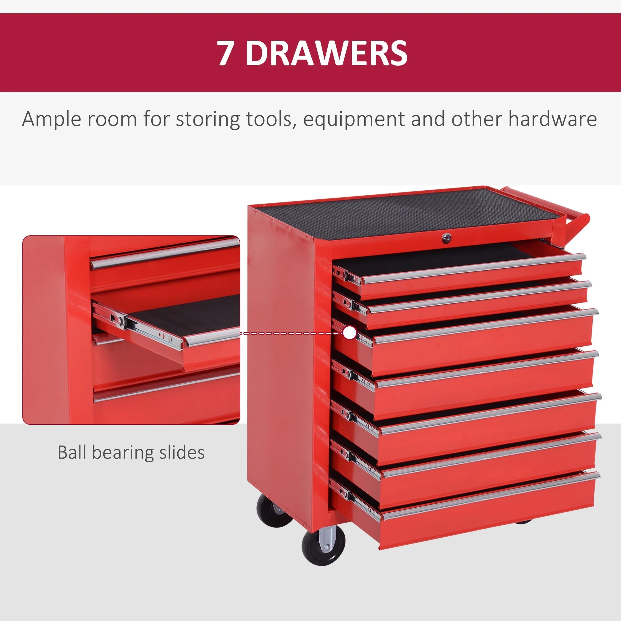DURHAND Steel 7 Drawer Tool Storage Cabinet Tool Chest w/ Roll Wheels Red