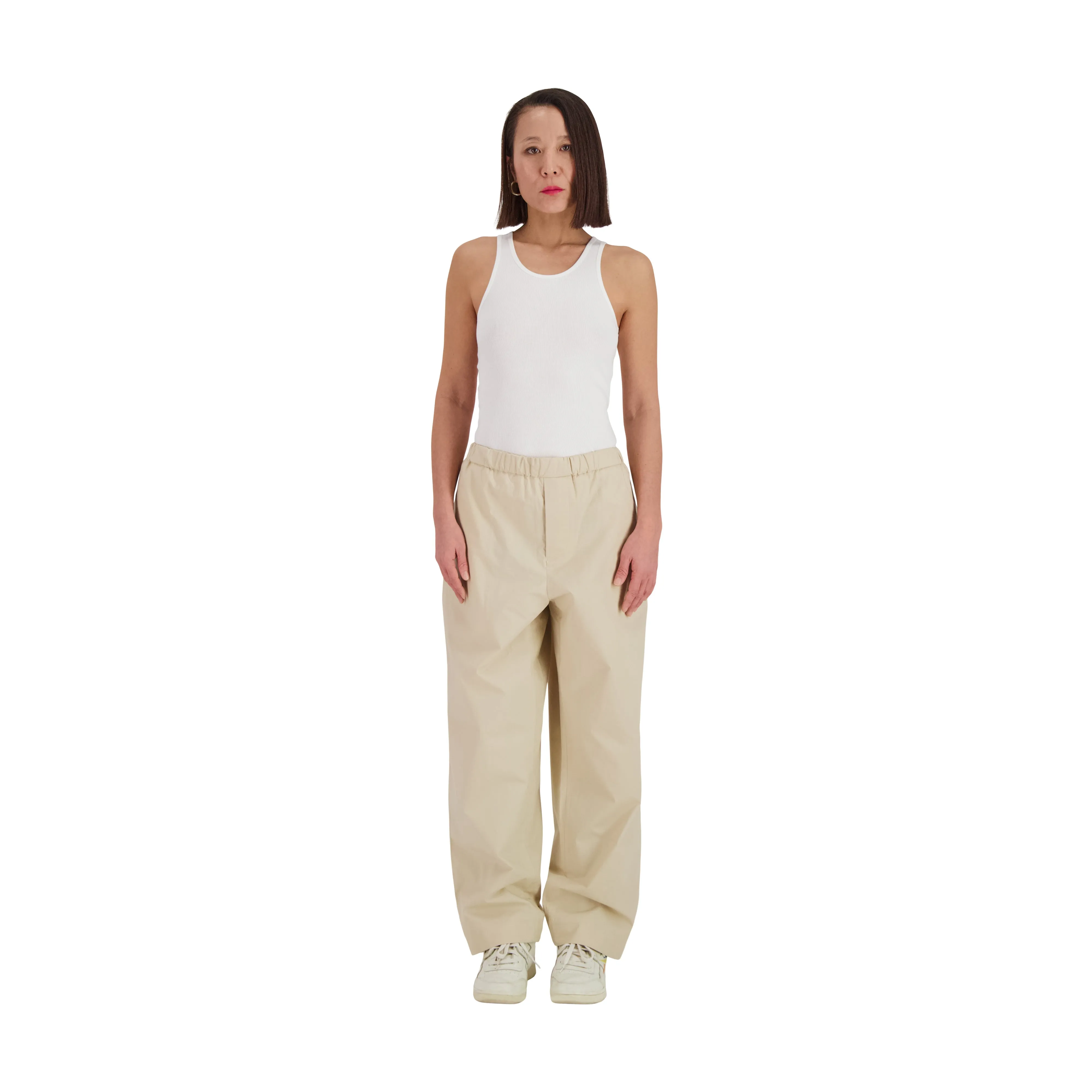 Ed Unlined Cotton Drawstring Trousers Beige